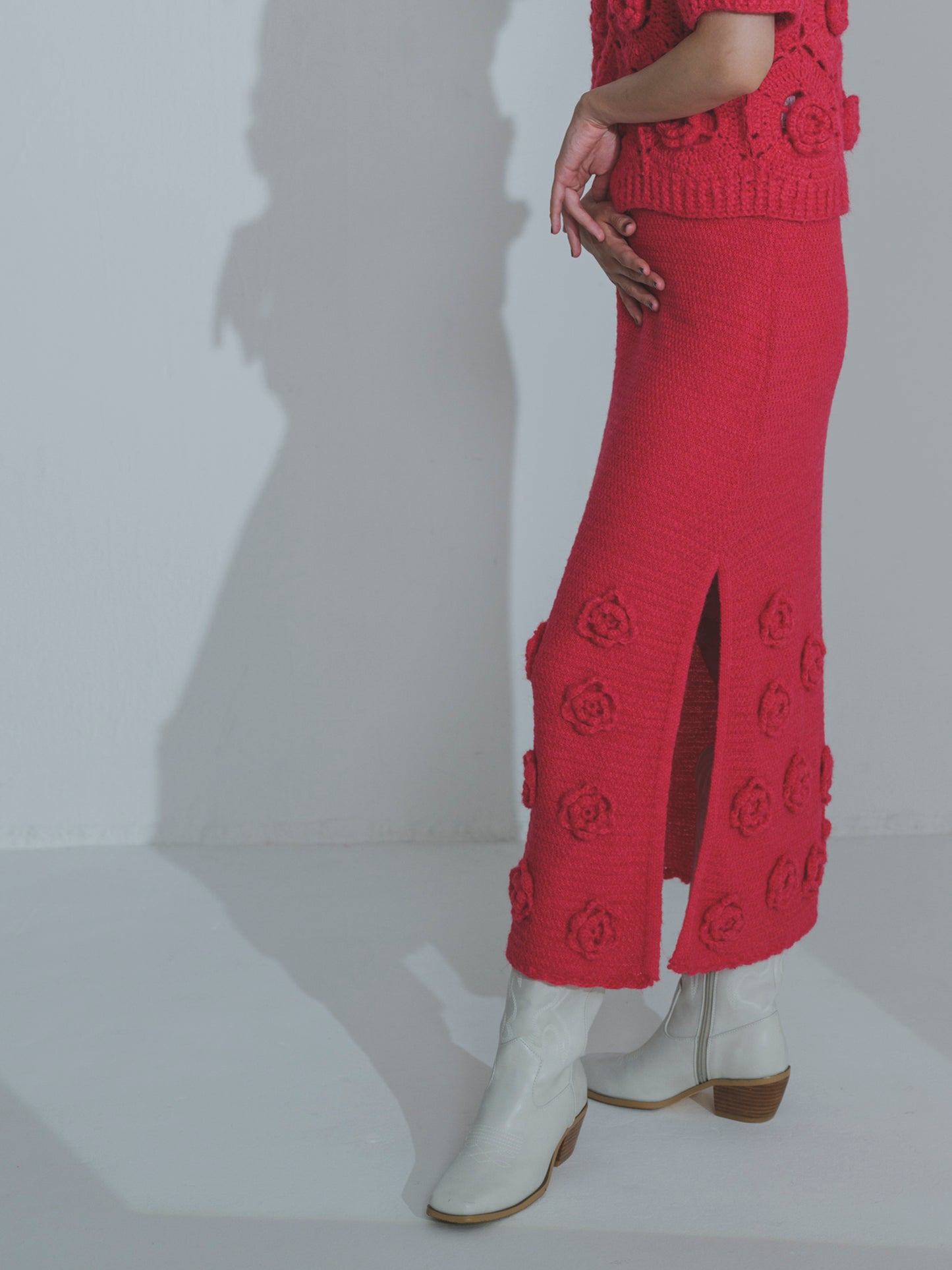 Handknit Bloom Slit Skirt