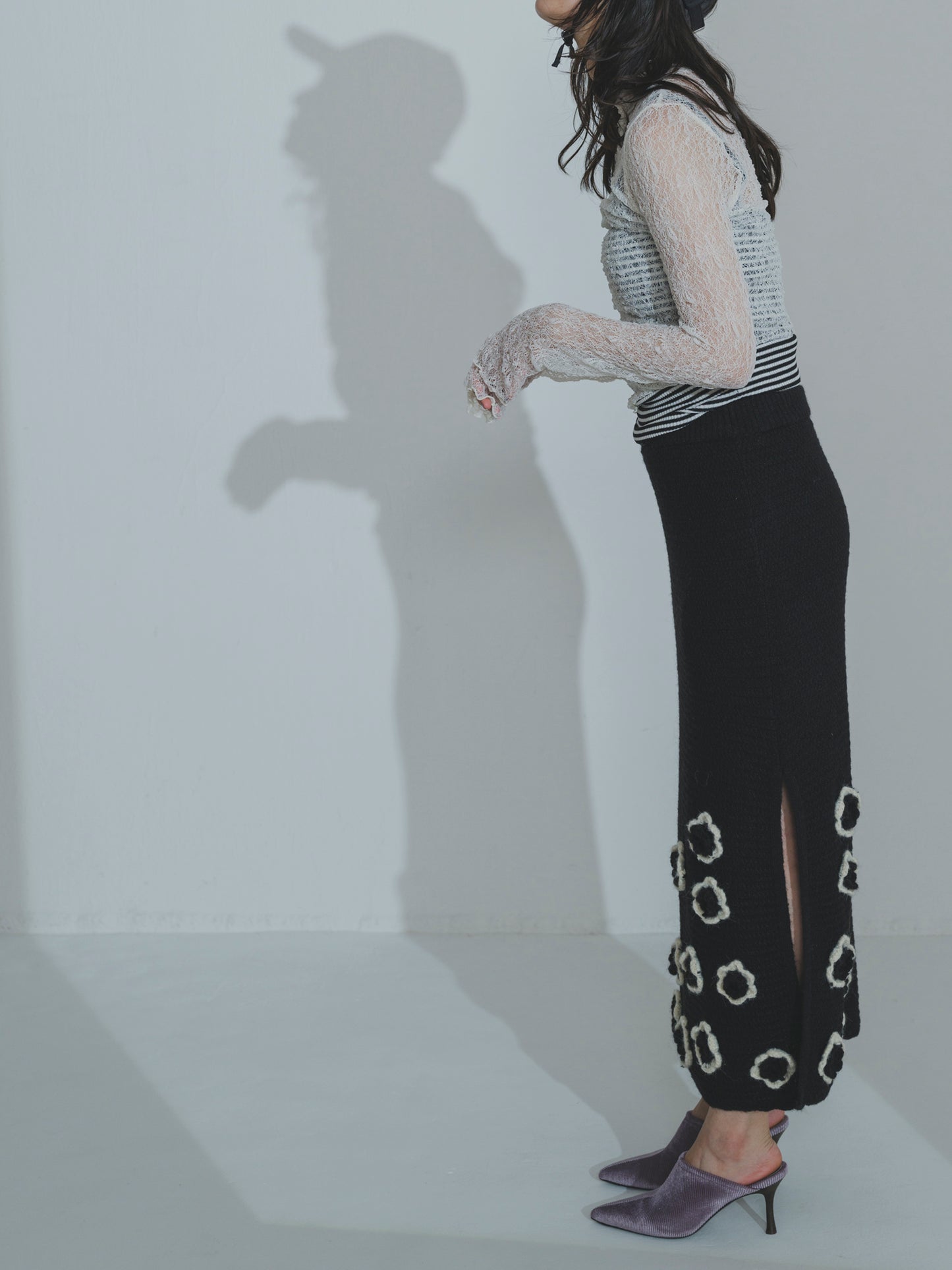 Handknit Bloom Slit Skirt