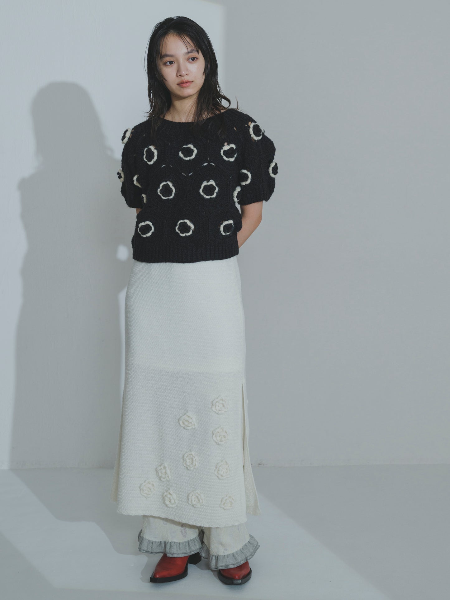 【SALE 40%OFF】Handknit Bloom Slit Skirt