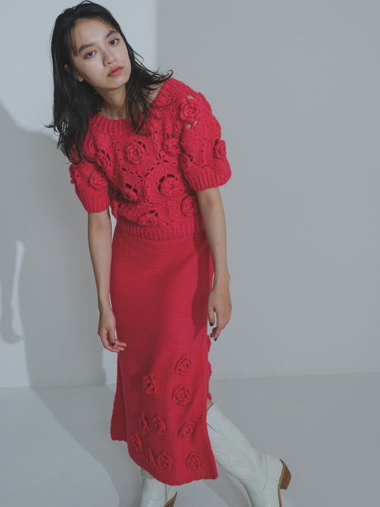 Handknit Bloom Slit Skirt