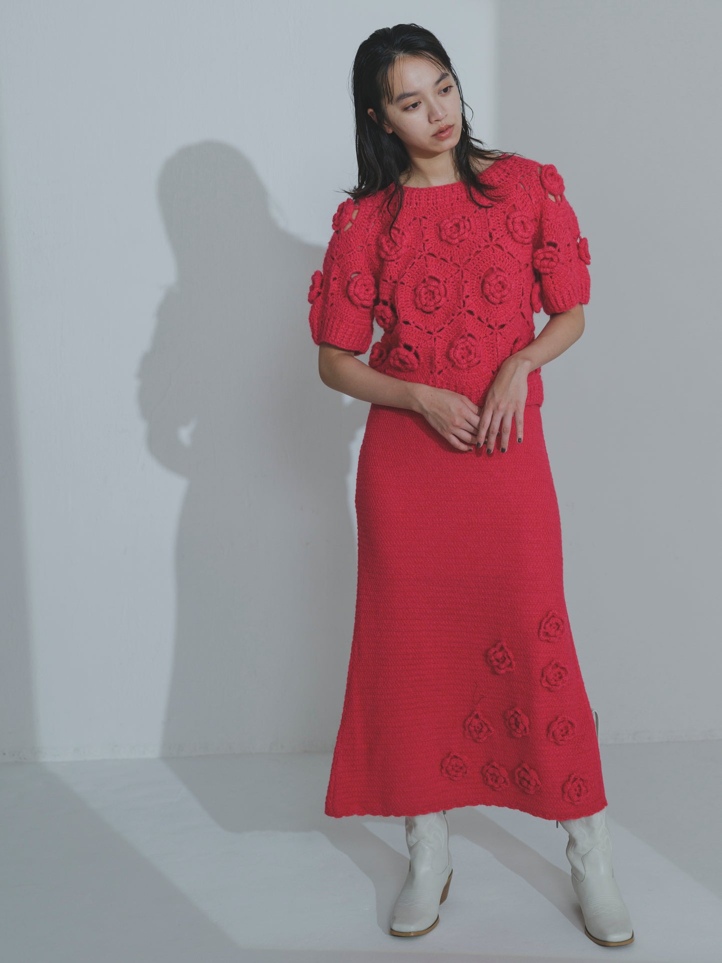 Handknit Bloom Slit Skirt