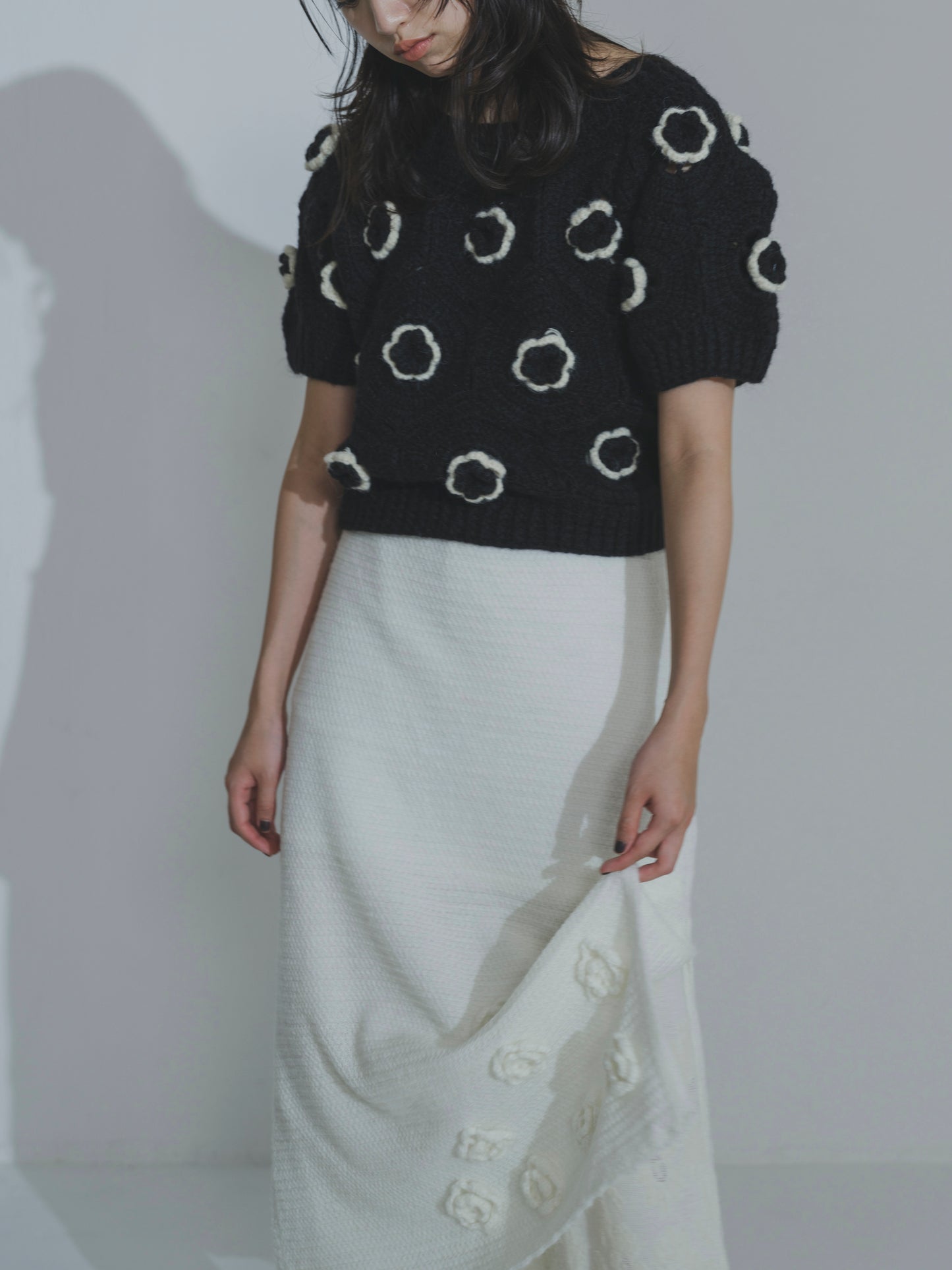 Handknit Bloom Slit Skirt