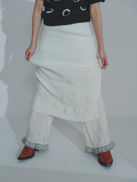 【SALE】Handknit Bloom Slit Skirt