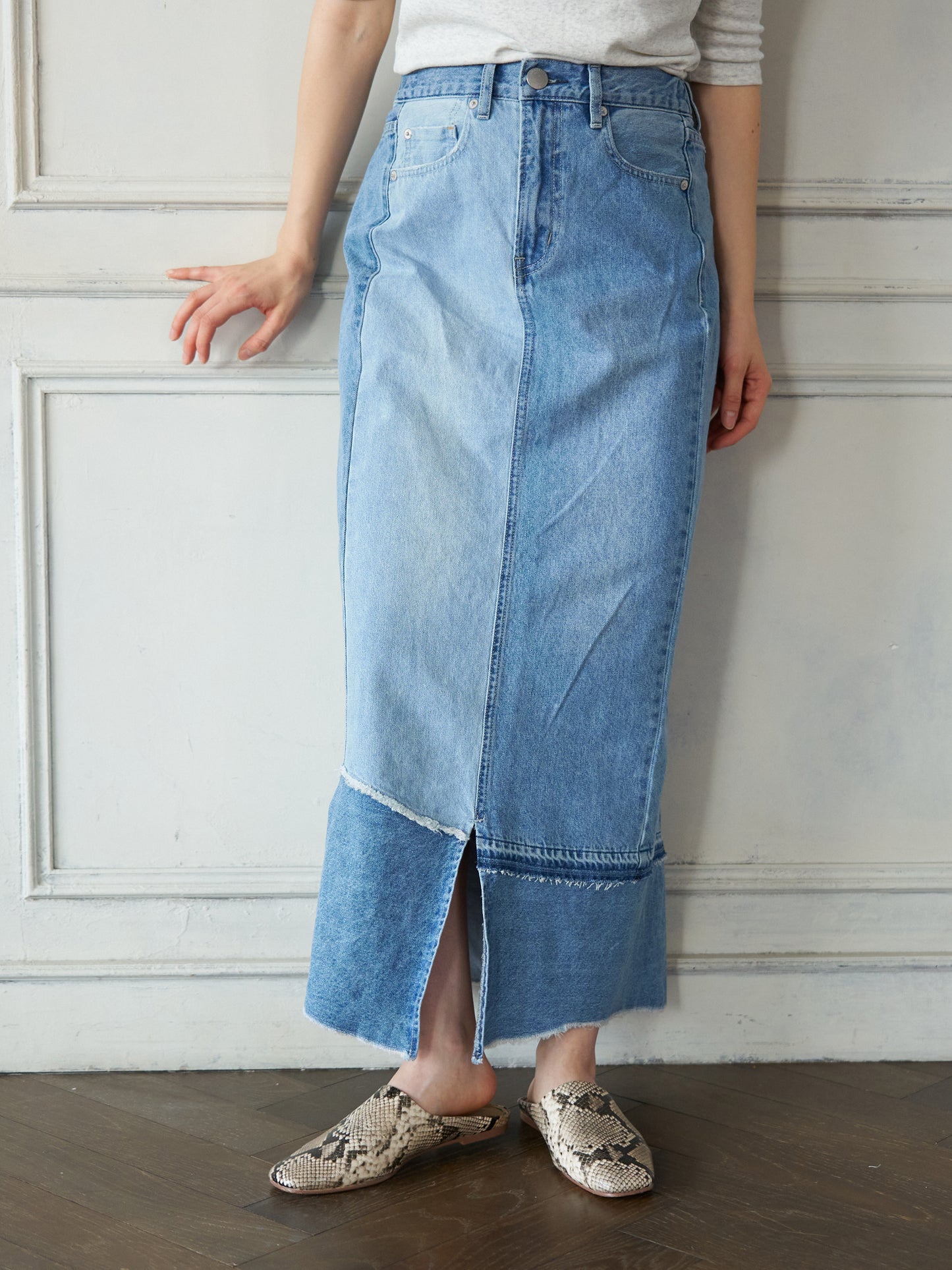 Patchwork Straight Denim Skirt