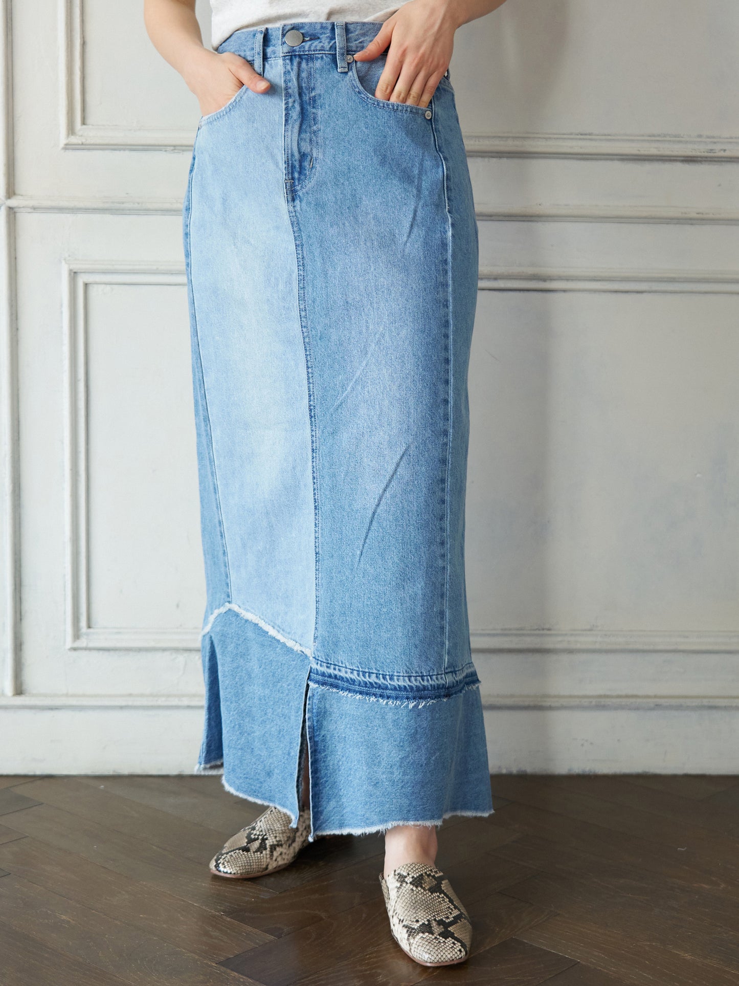 Patchwork Straight Denim Skirt