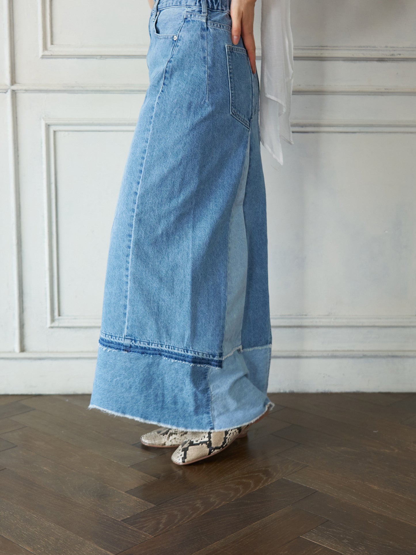 Patchwork Straight Denim Skirt