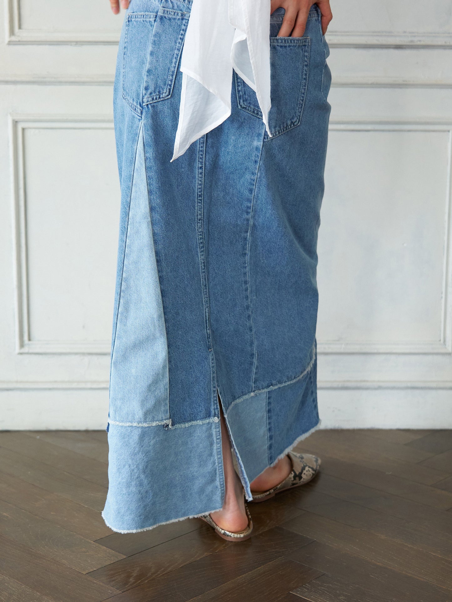 Patchwork Straight Denim Skirt