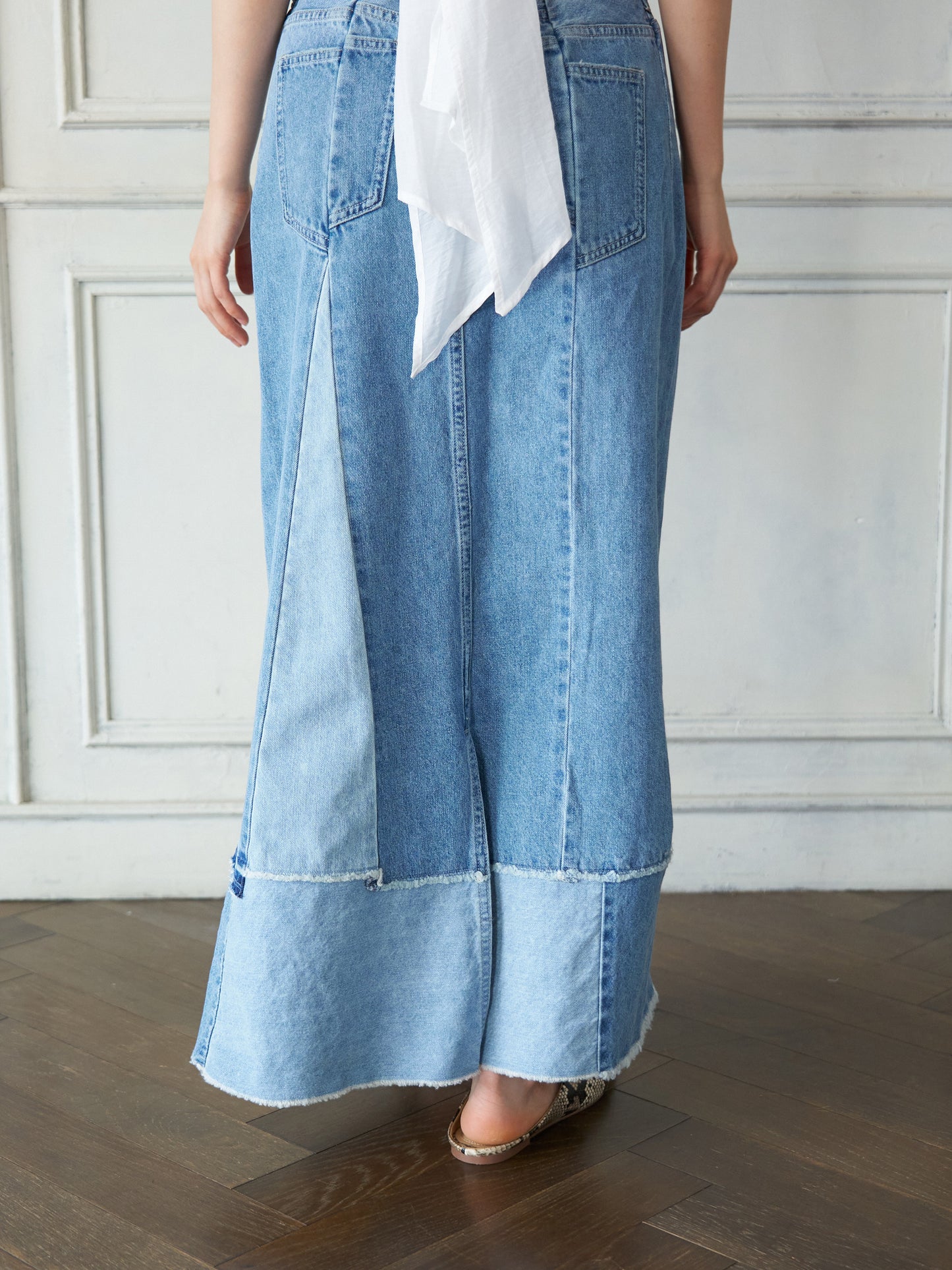 Patchwork Straight Denim Skirt