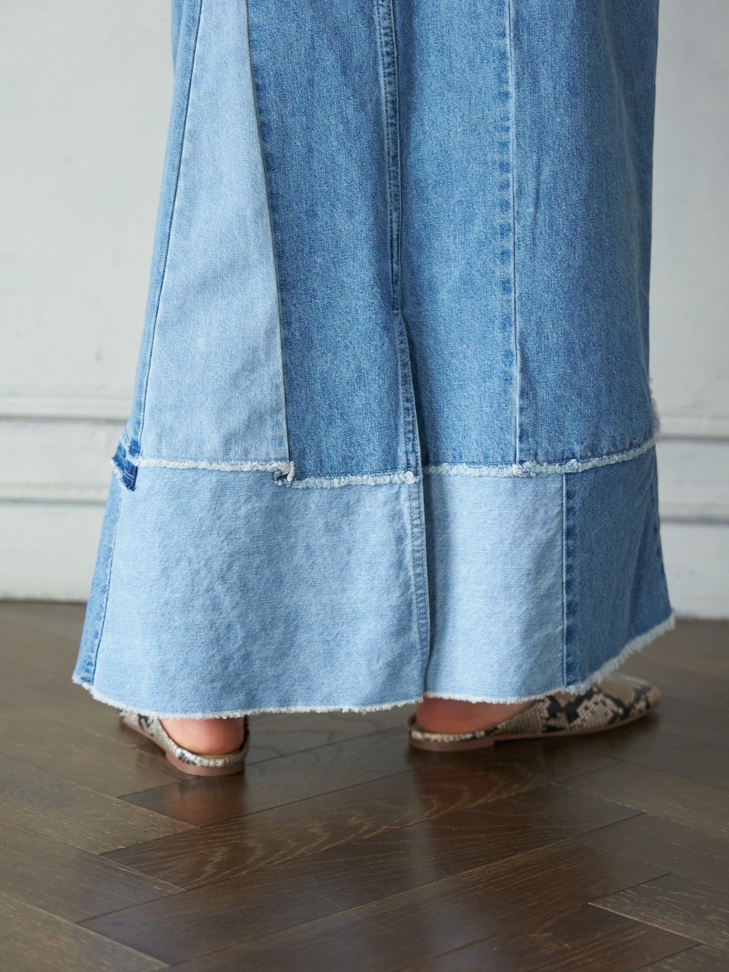 Patchwork Straight Denim Skirt