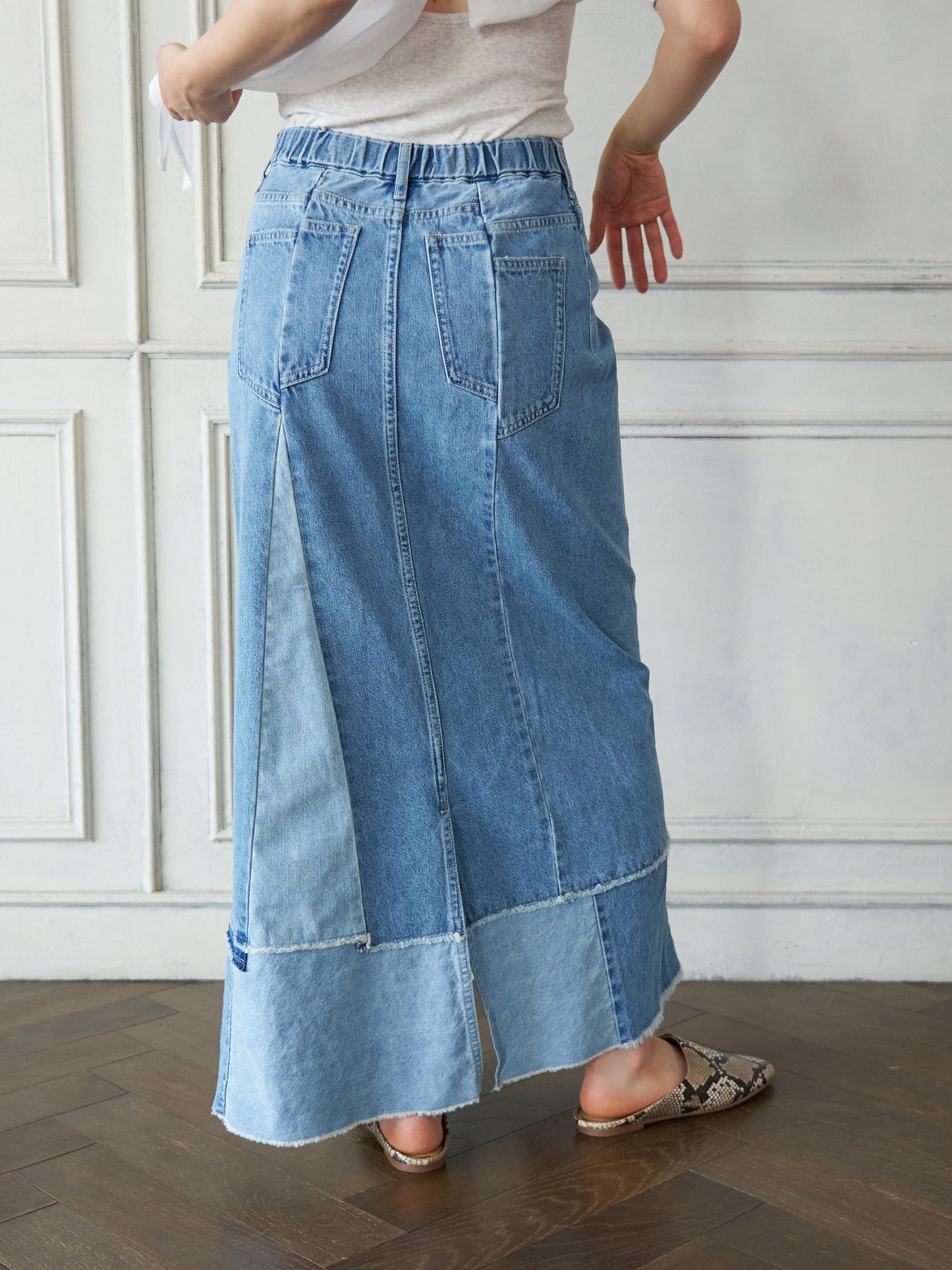 Patchwork Straight Denim Skirt