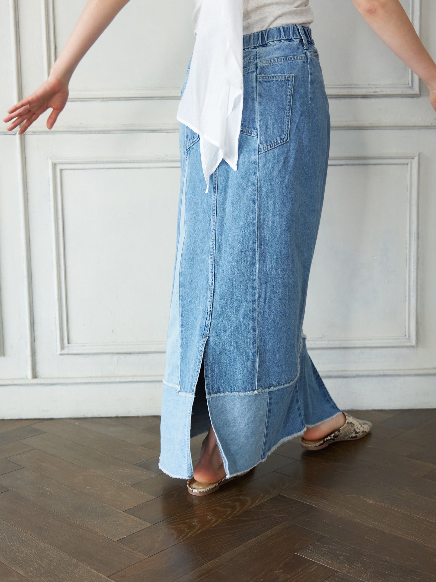Patchwork Straight Denim Skirt