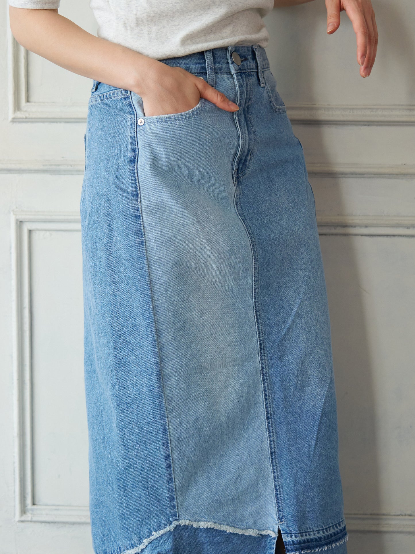 Patchwork Straight Denim Skirt