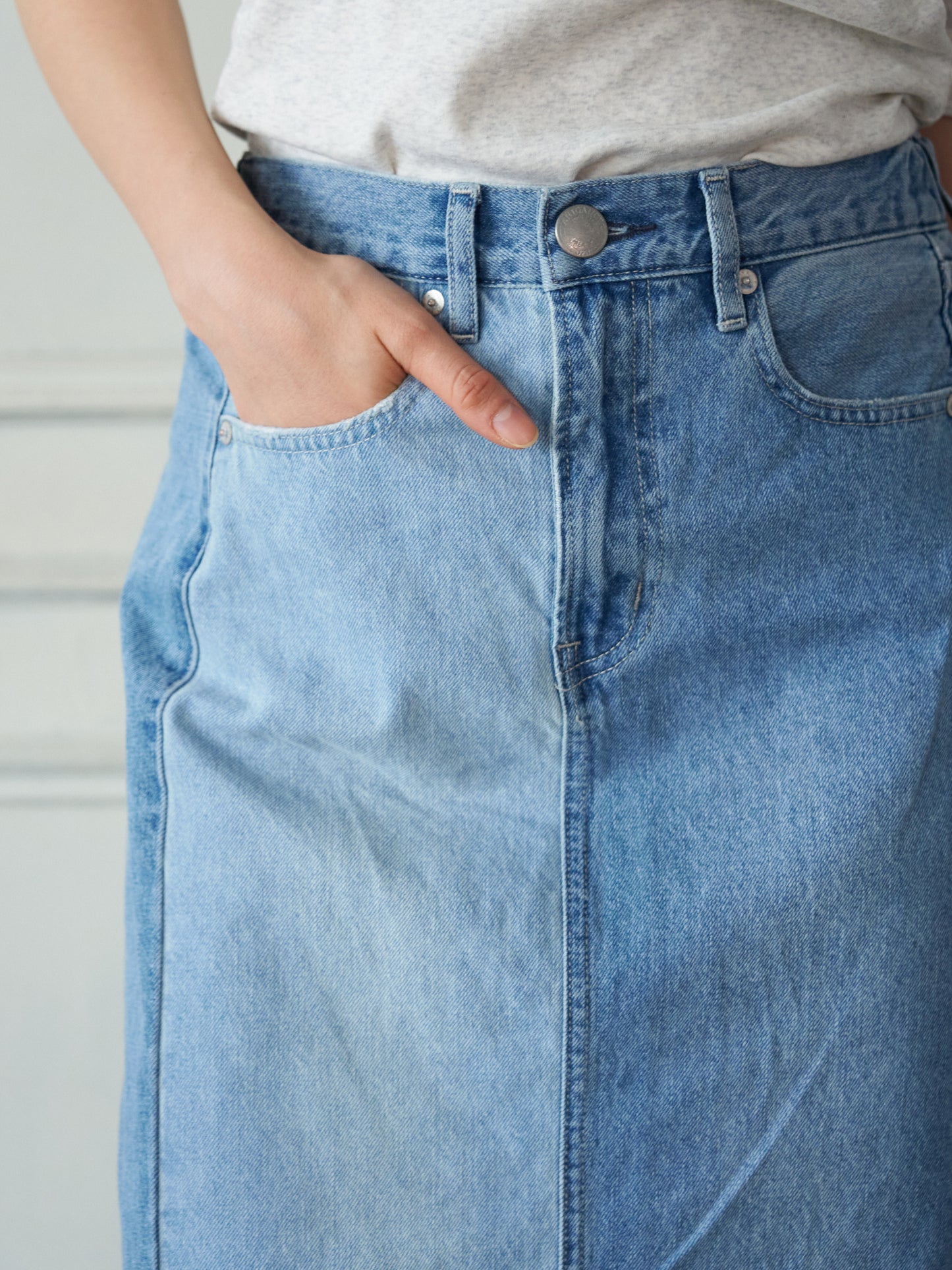 Patchwork Straight Denim Skirt
