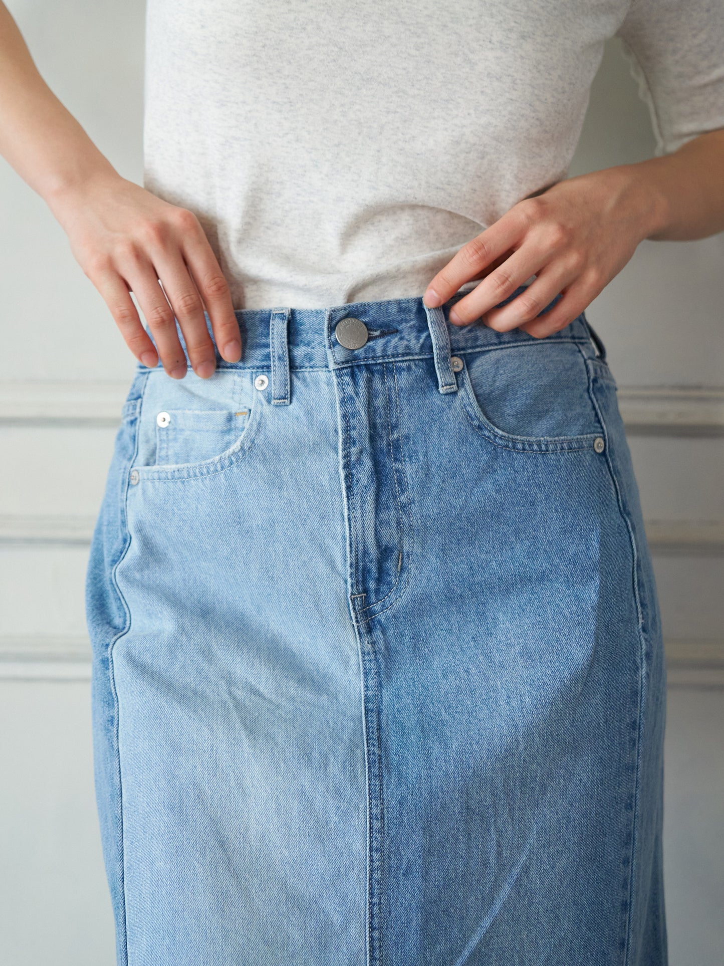 Patchwork Straight Denim Skirt