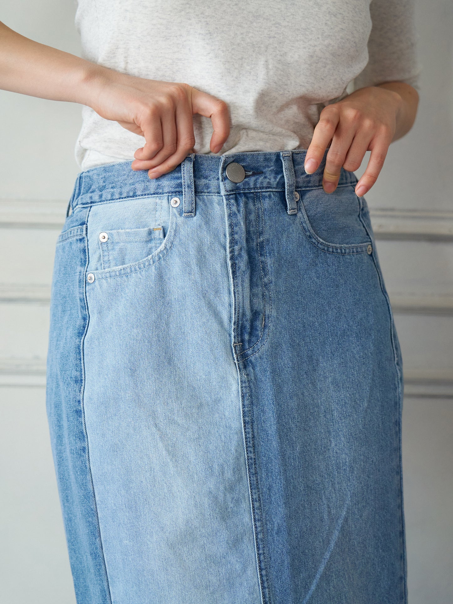 Patchwork Straight Denim Skirt