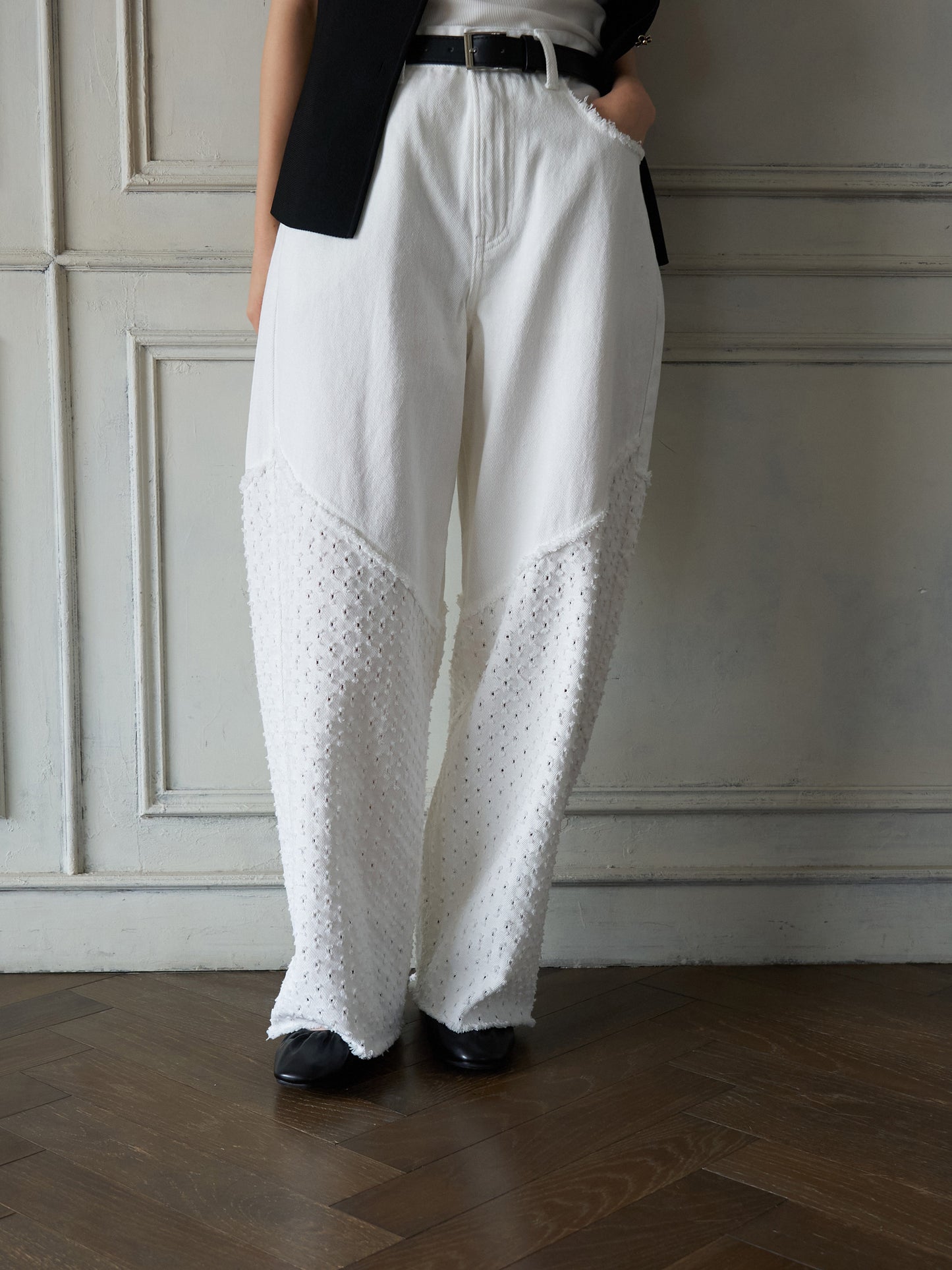 Textured Panel Denim Pants