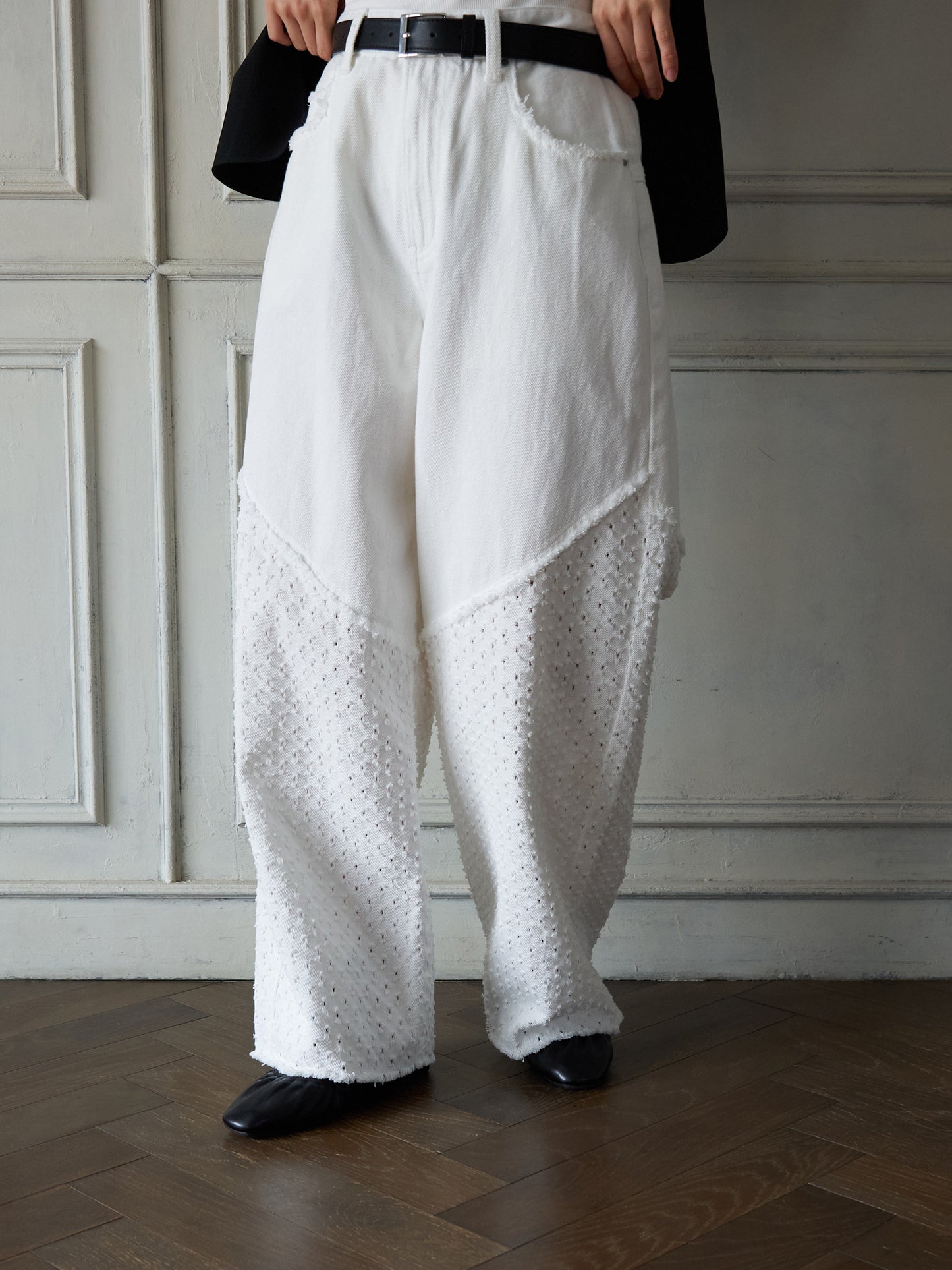 Textured Panel Denim Pants