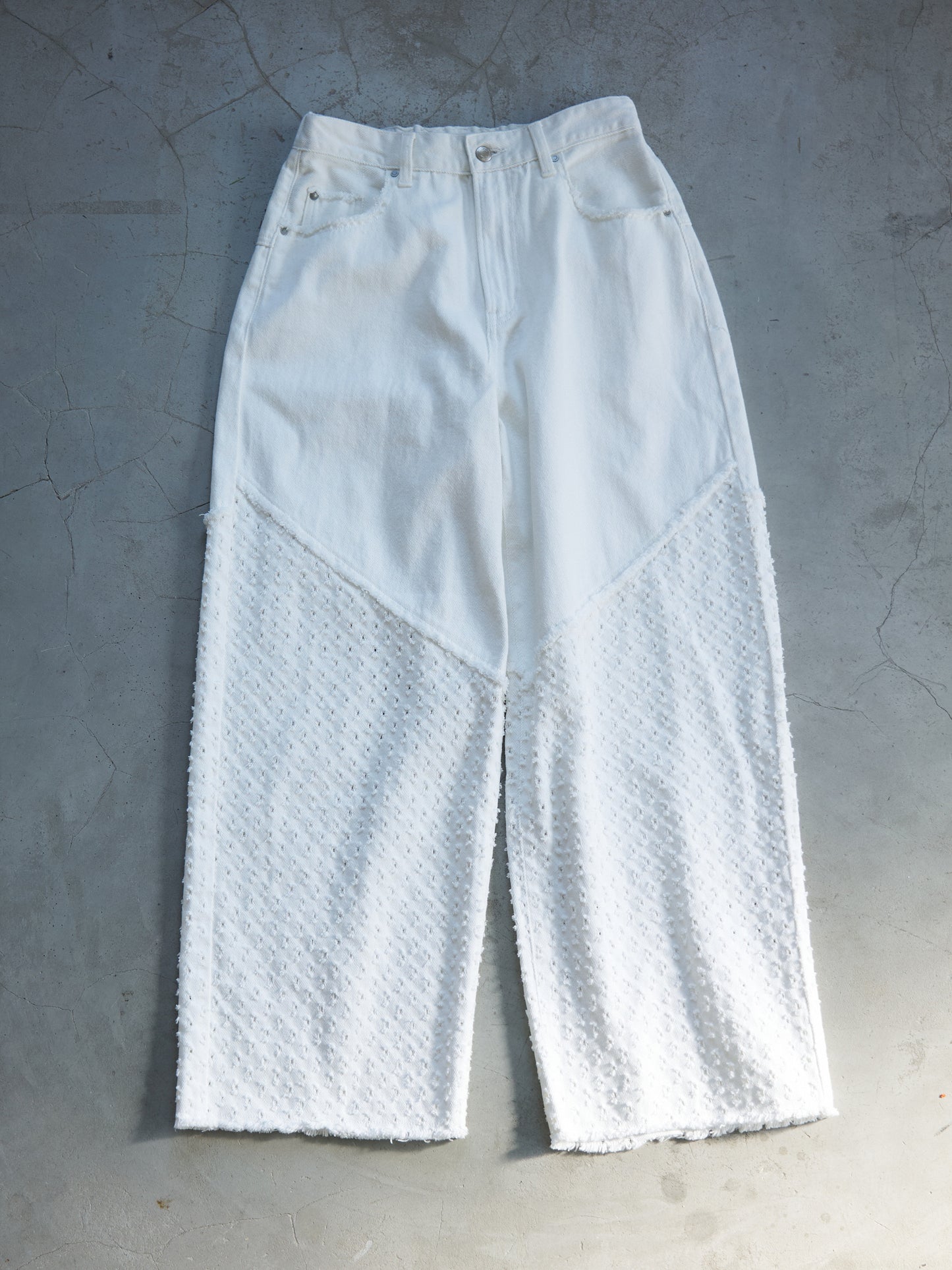 Textured Panel Denim Pants