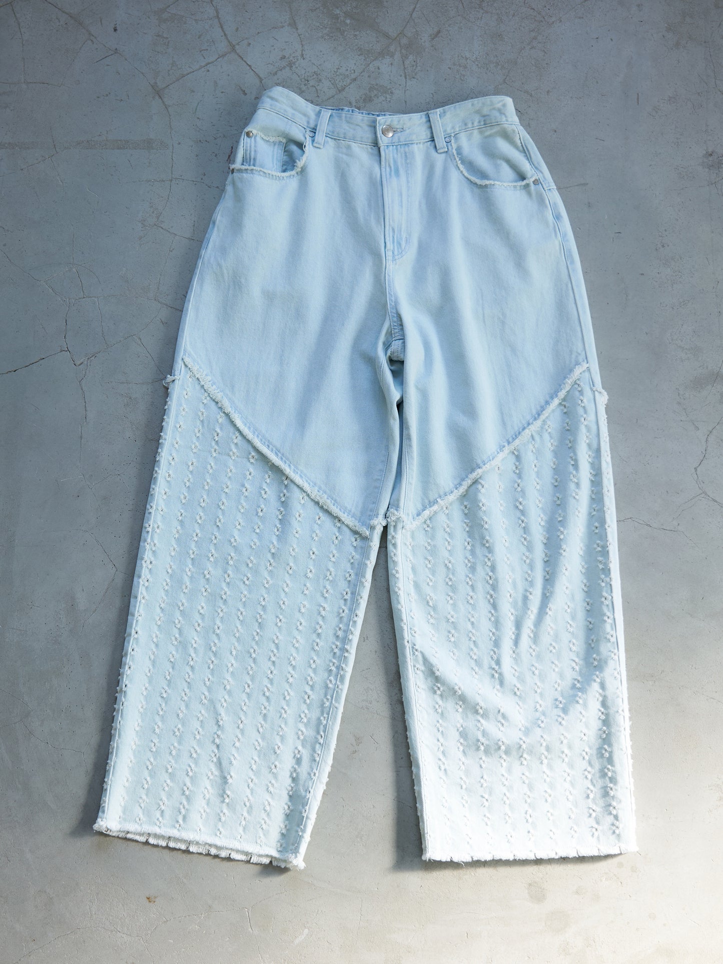 Textured Panel Denim Pants