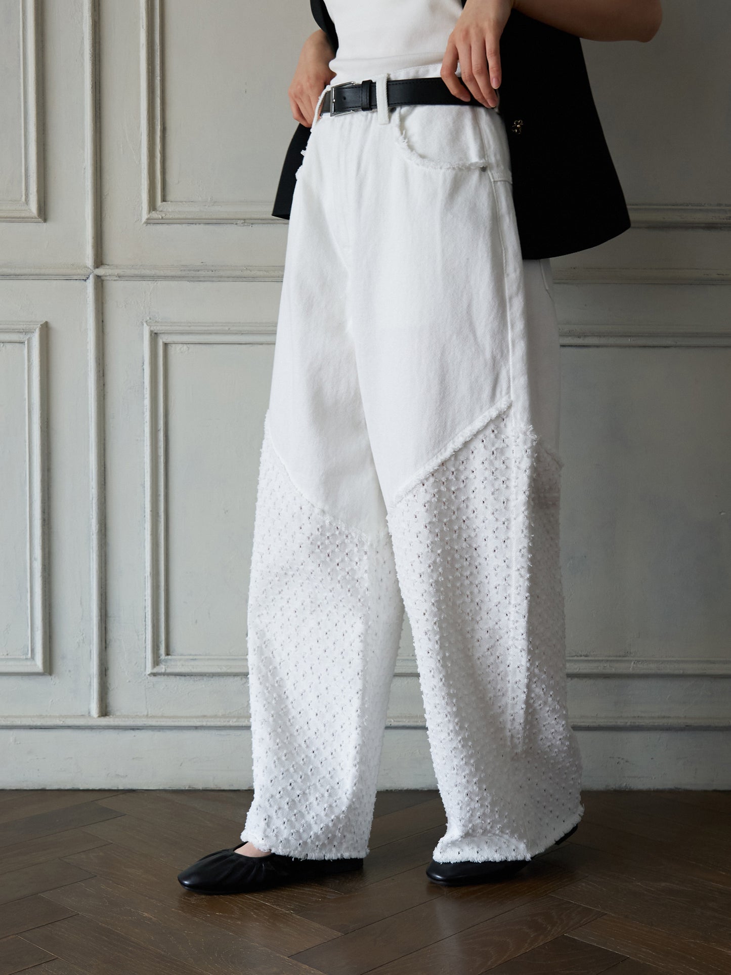 Textured Panel Denim Pants