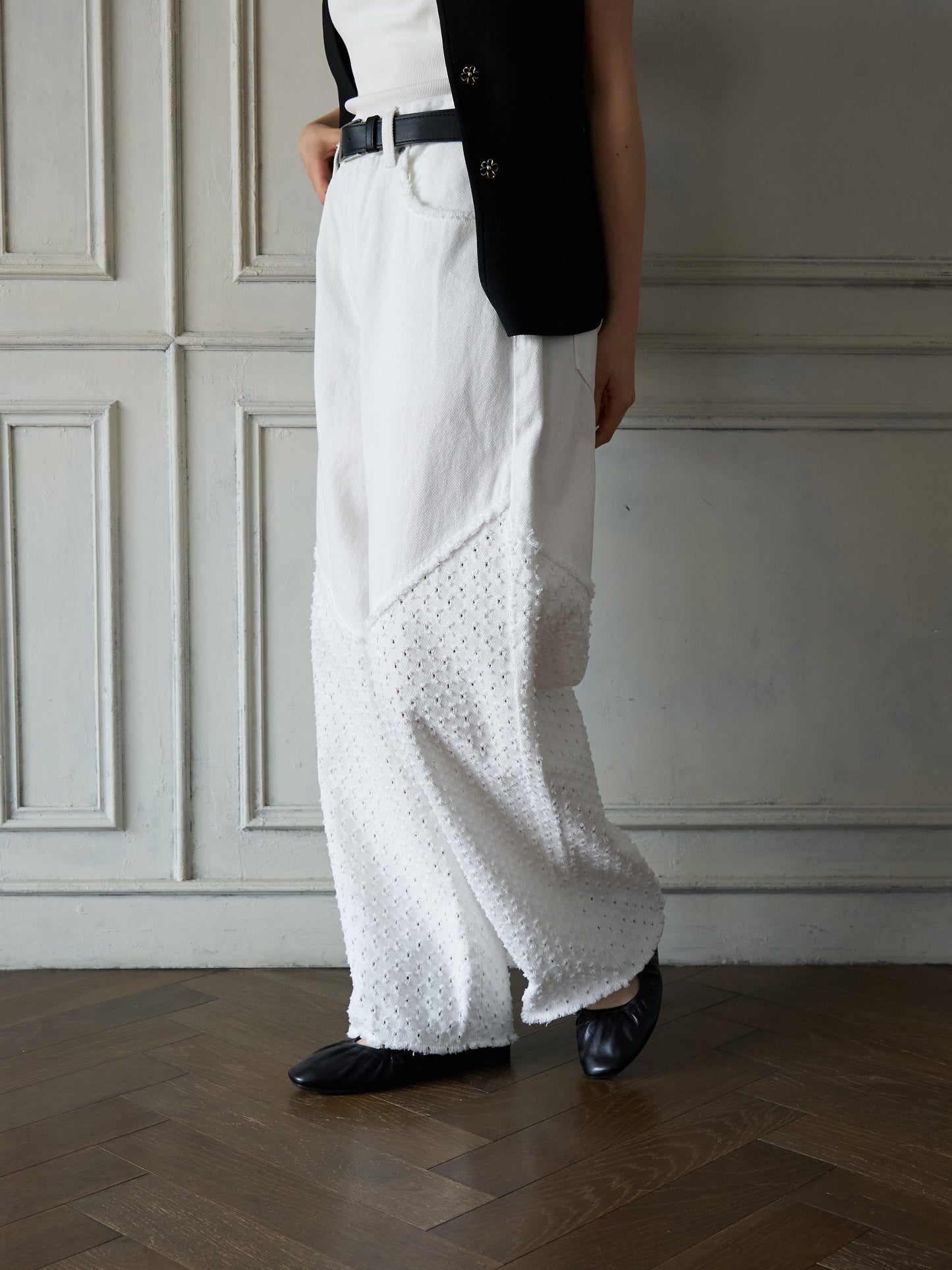 Textured Panel Denim Pants