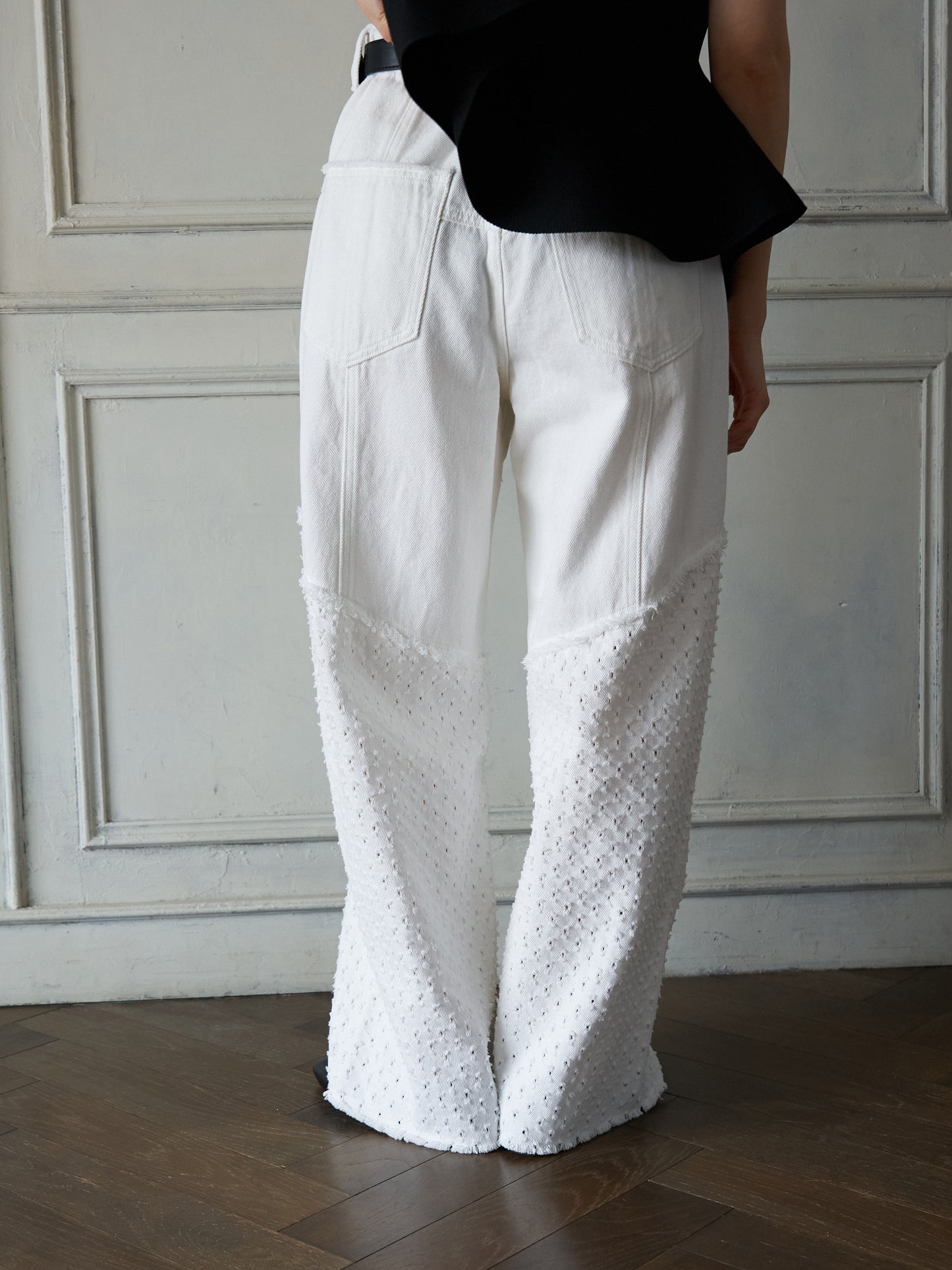 Textured Panel Denim Pants