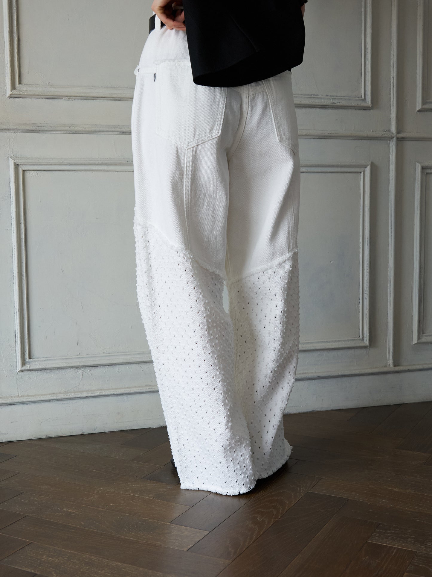 Textured Panel Denim Pants