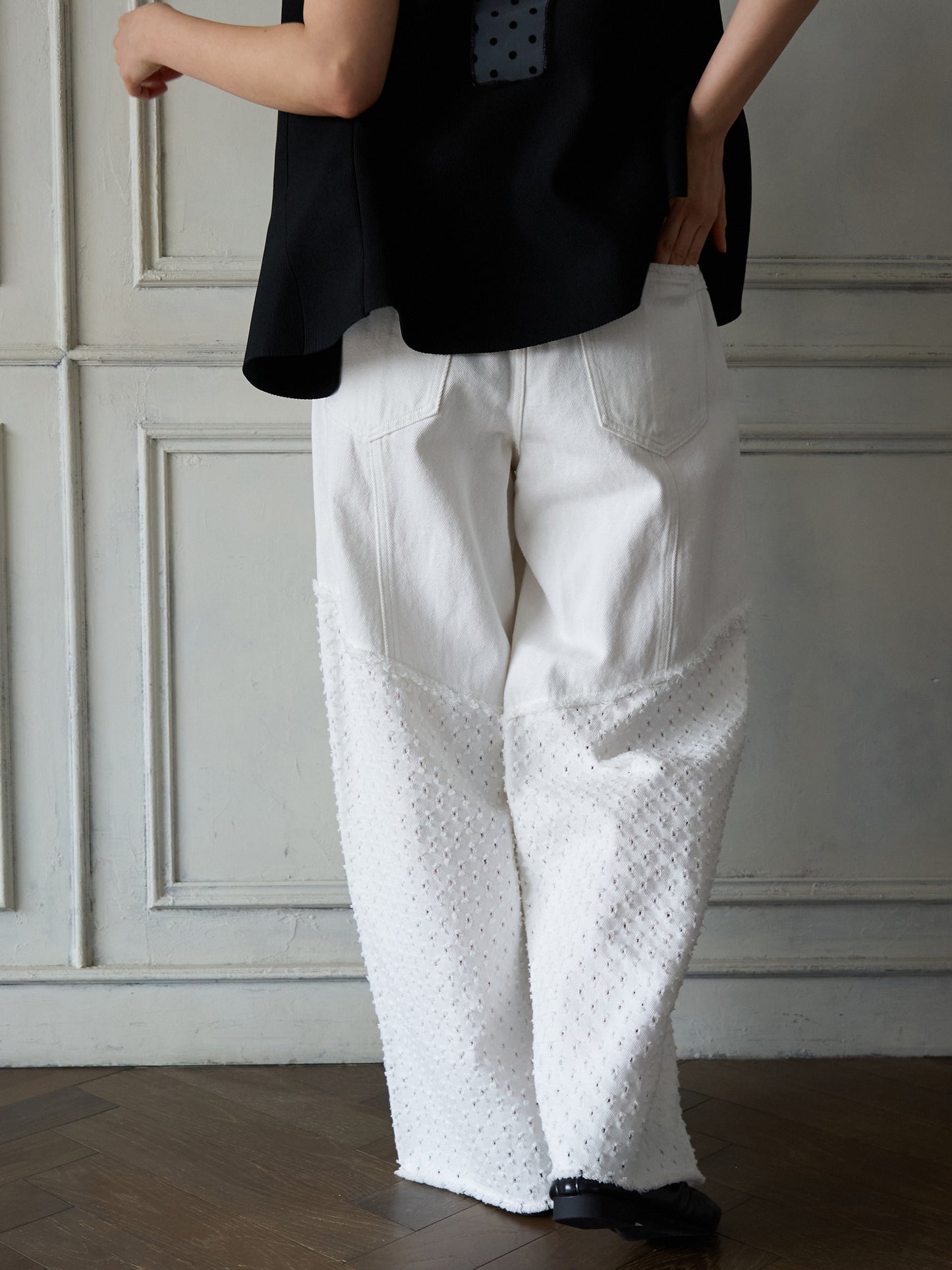 Textured Panel Denim Pants