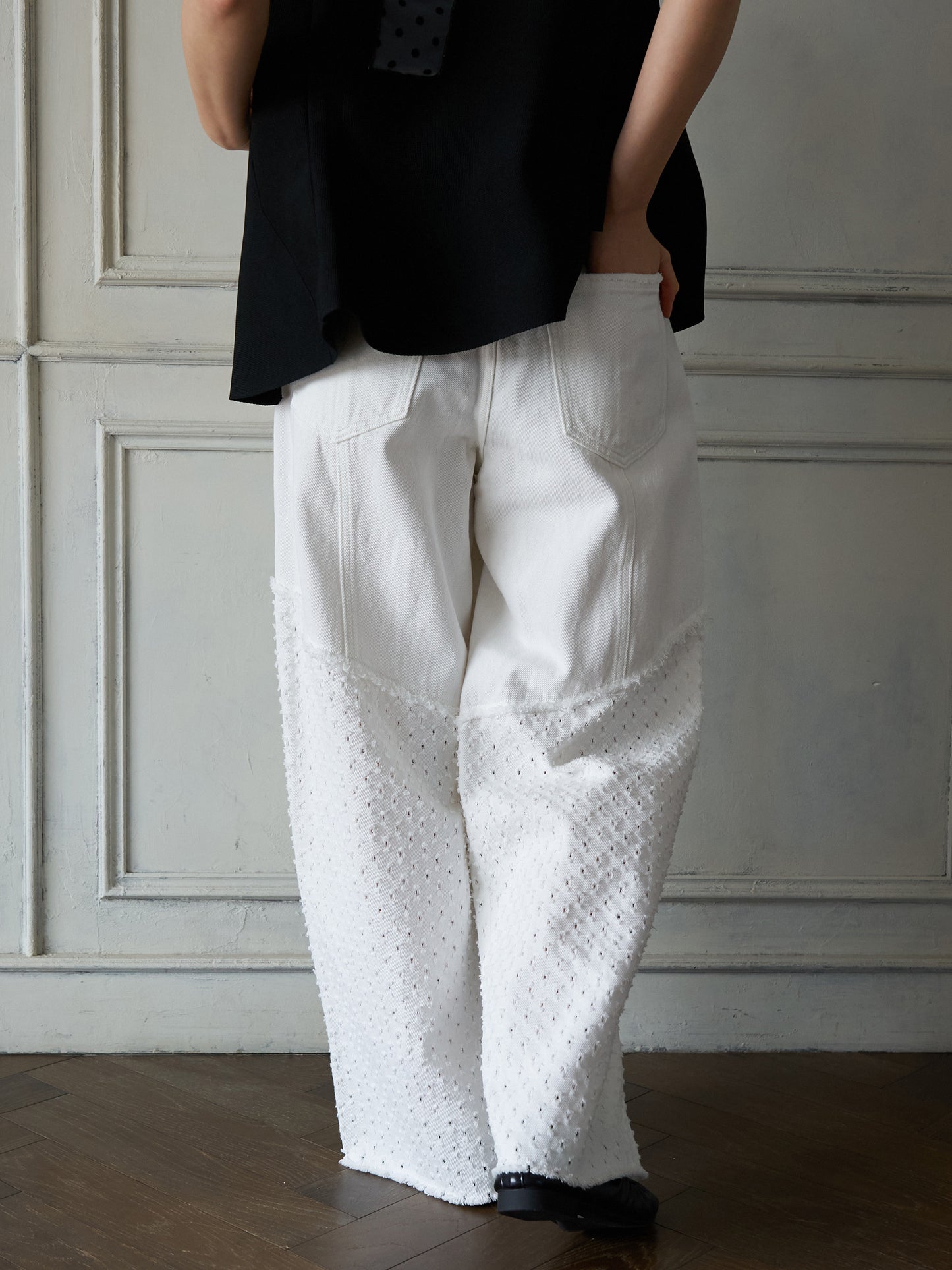 Textured Panel Denim Pants