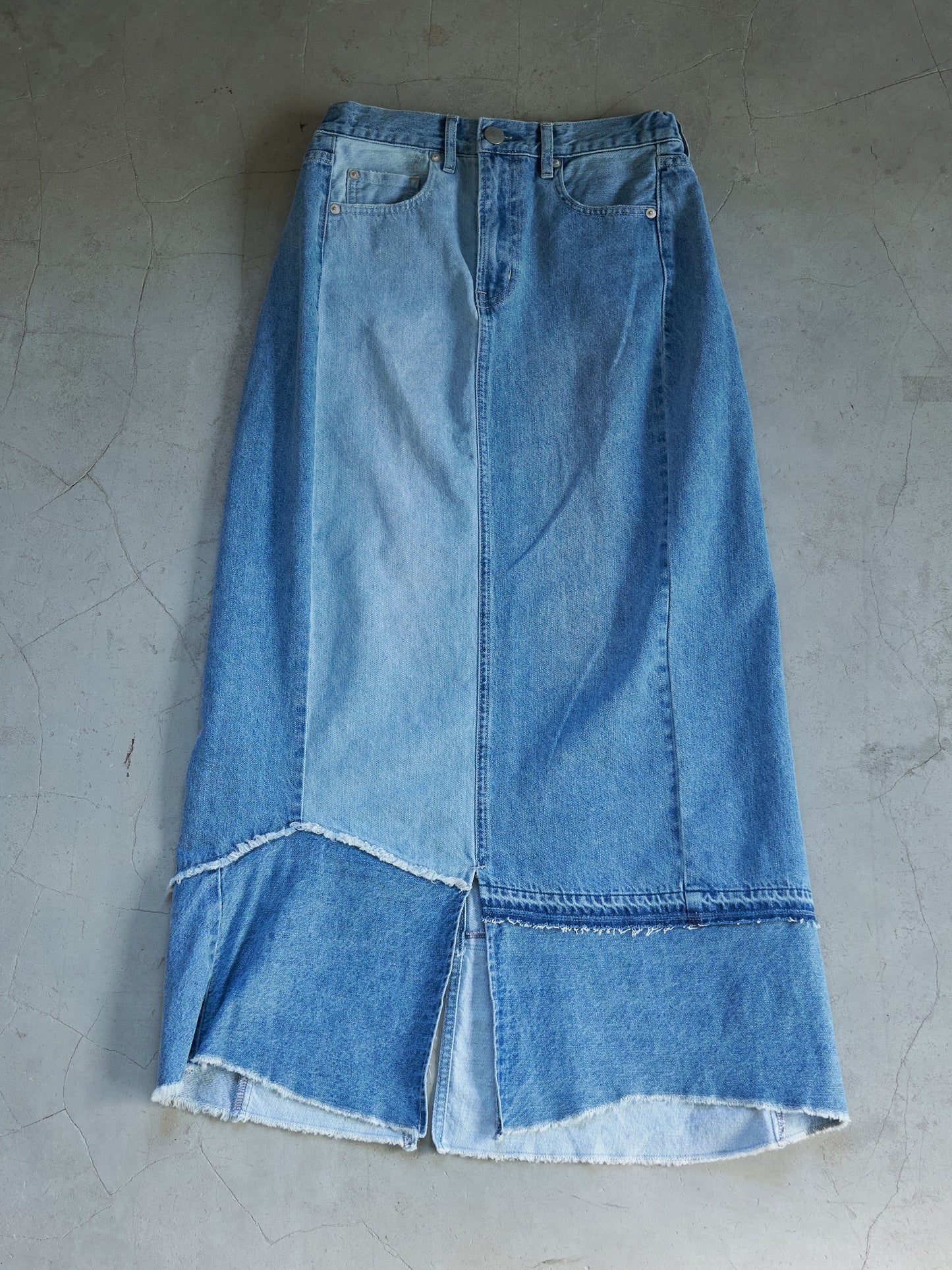 Patchwork Straight Denim Skirt