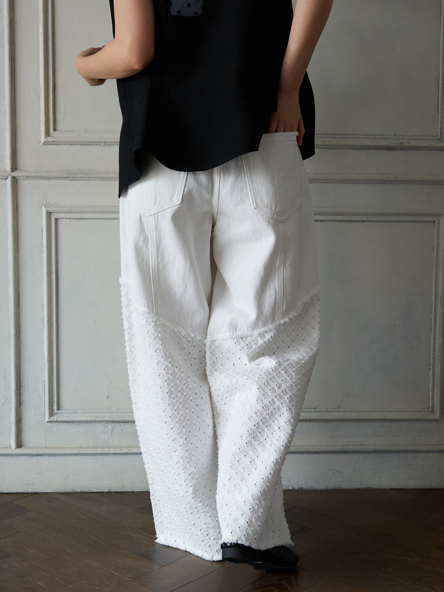 Textured Panel Denim Pants