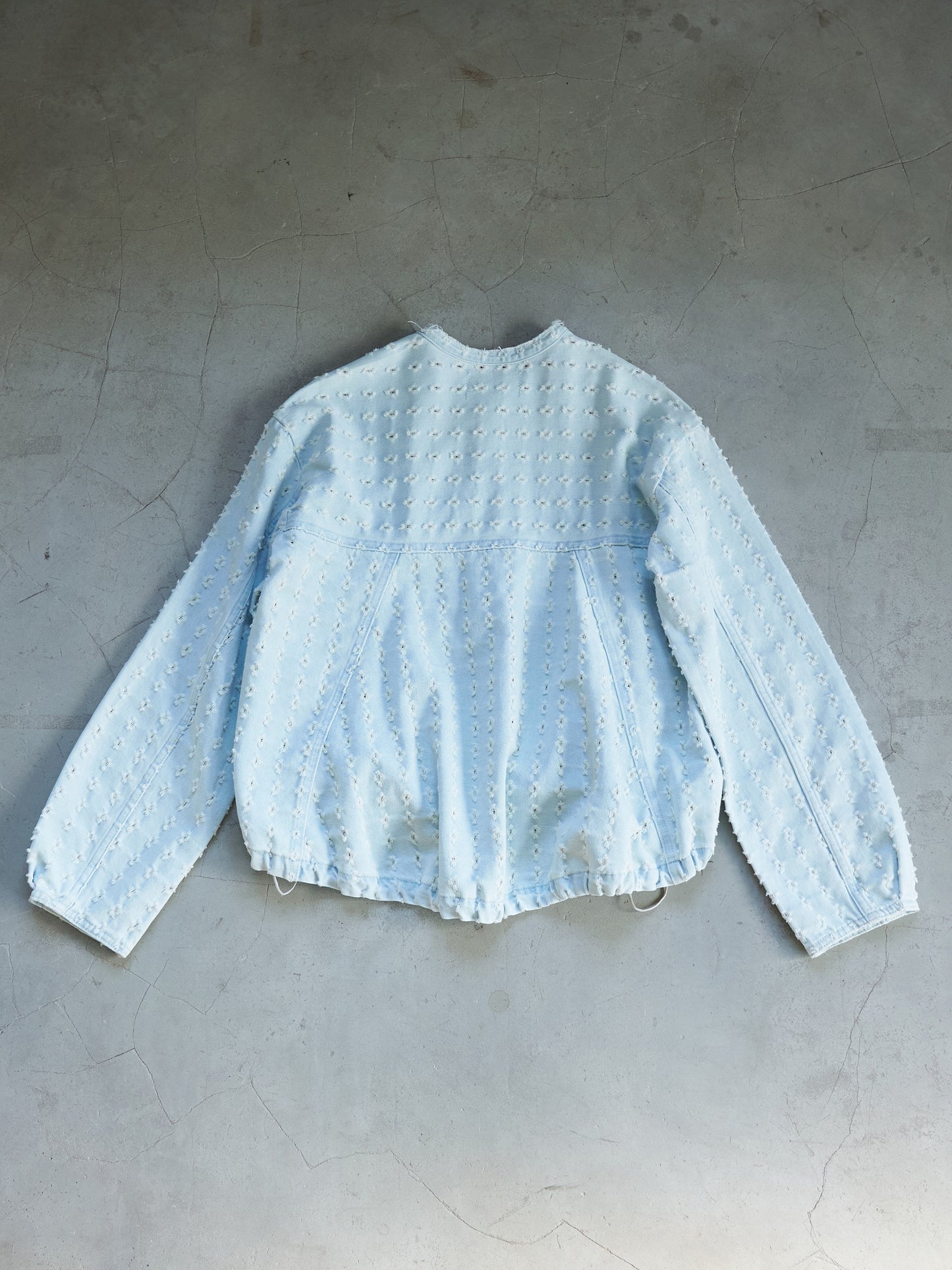 Textured NoCollar Denim Jacket