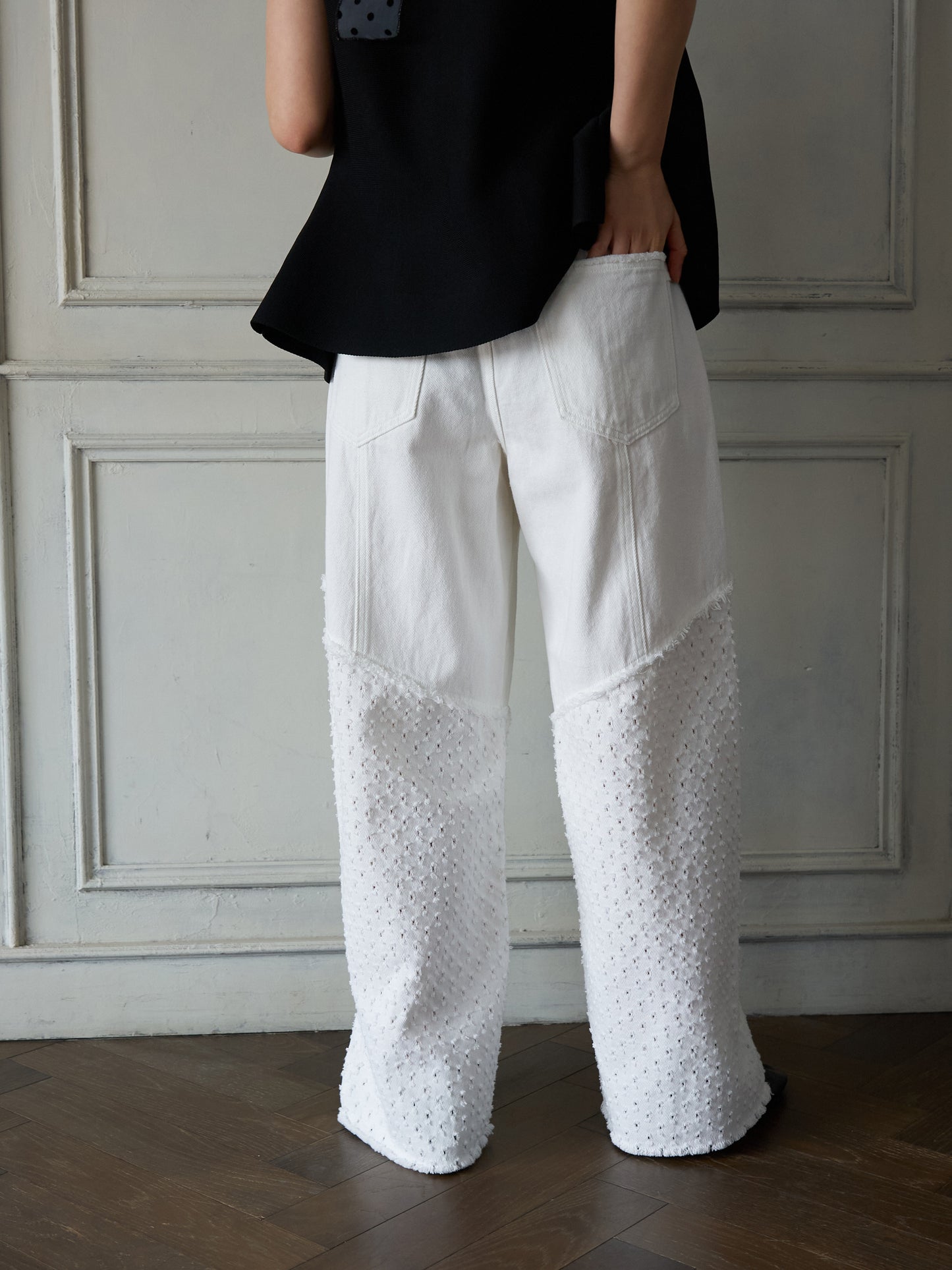 Textured Panel Denim Pants