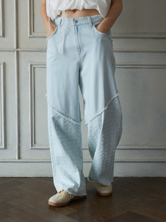Textured Panel Denim Pants