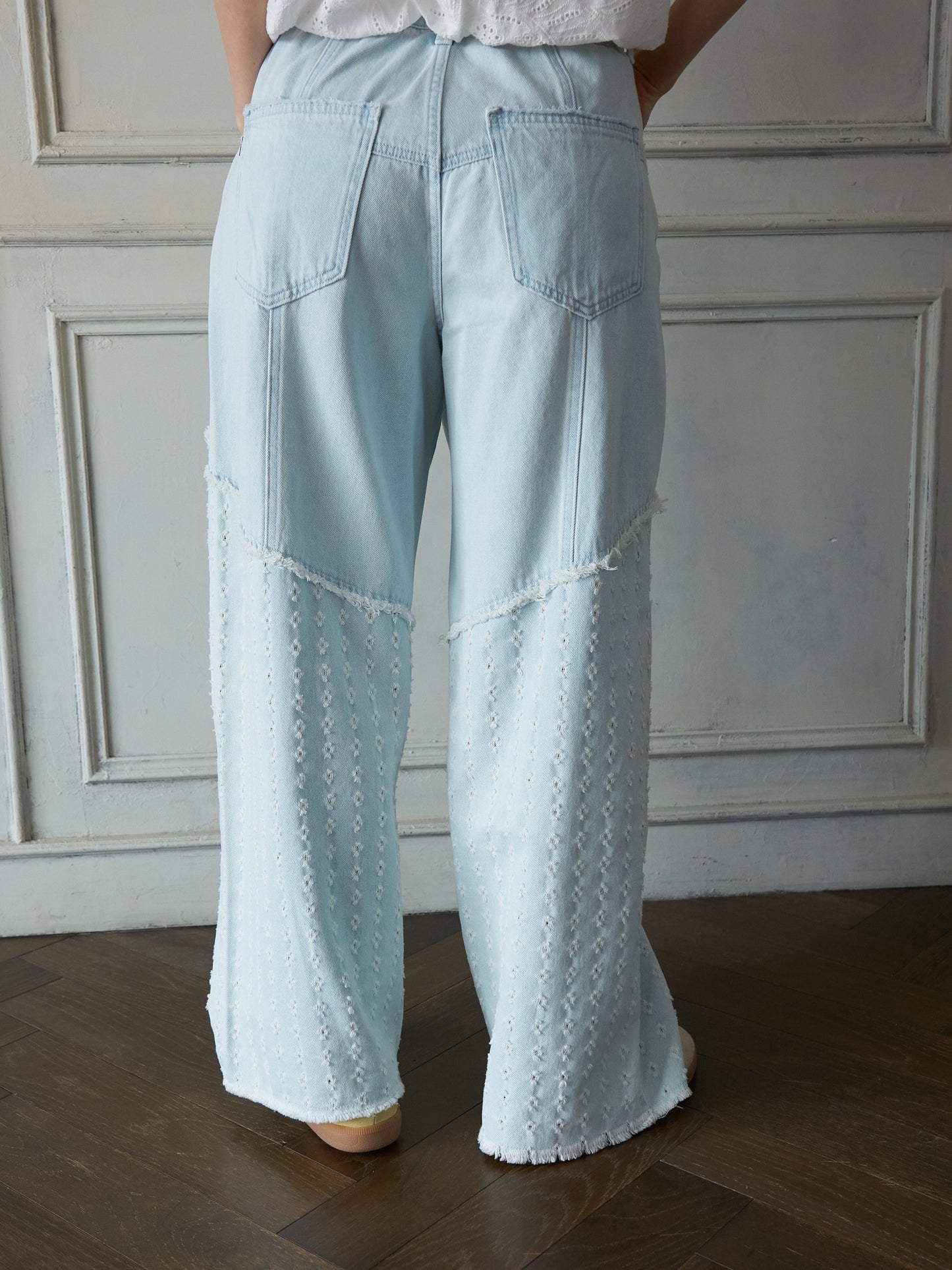 Textured Panel Denim Pants