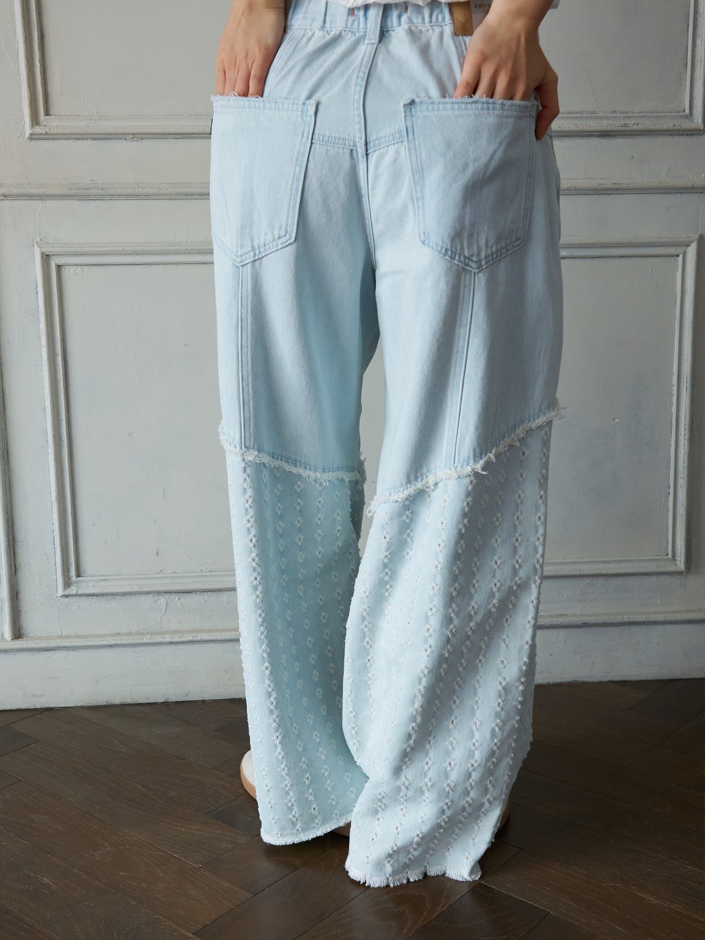 Textured Panel Denim Pants