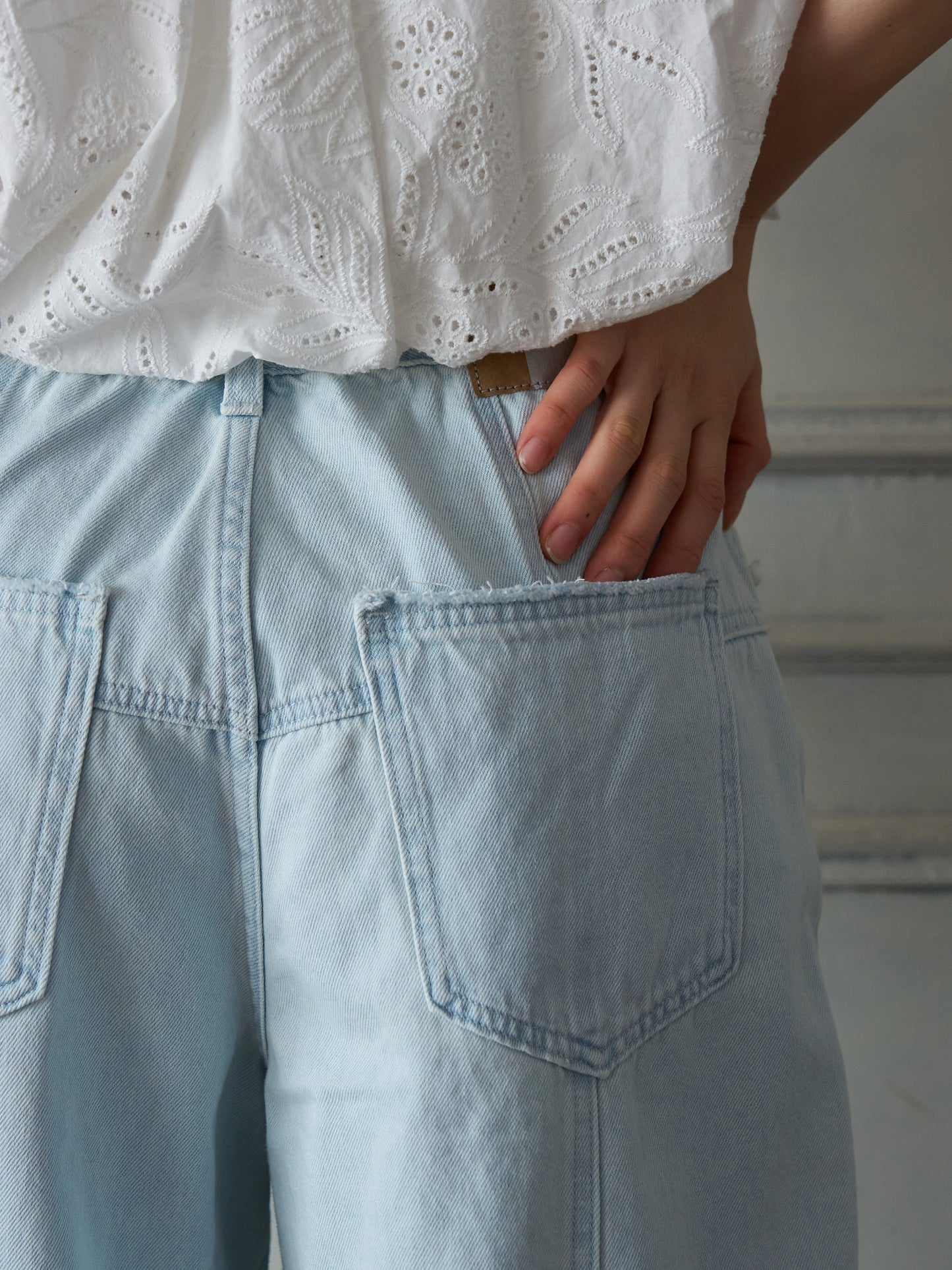 Textured Panel Denim Pants