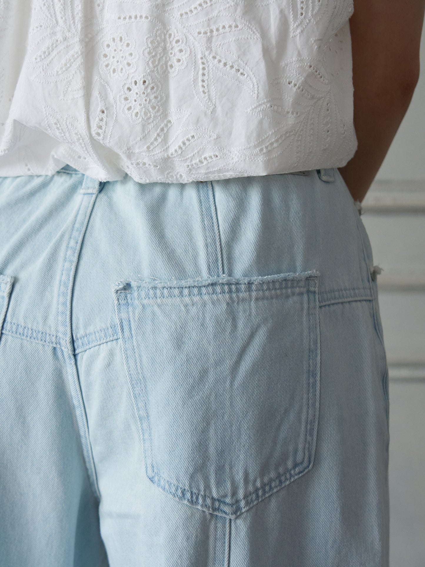 Textured Panel Denim Pants