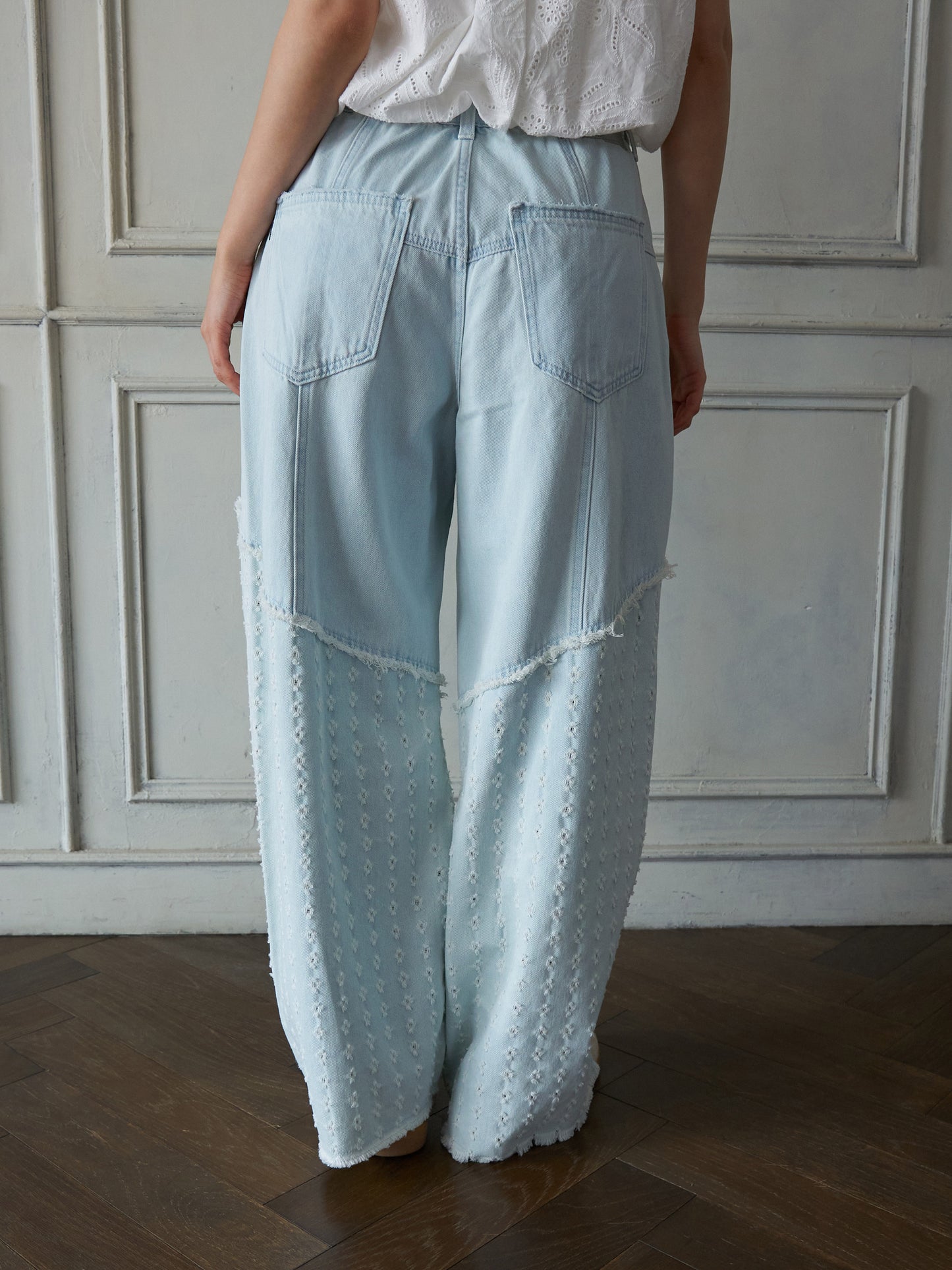 Textured Panel Denim Pants