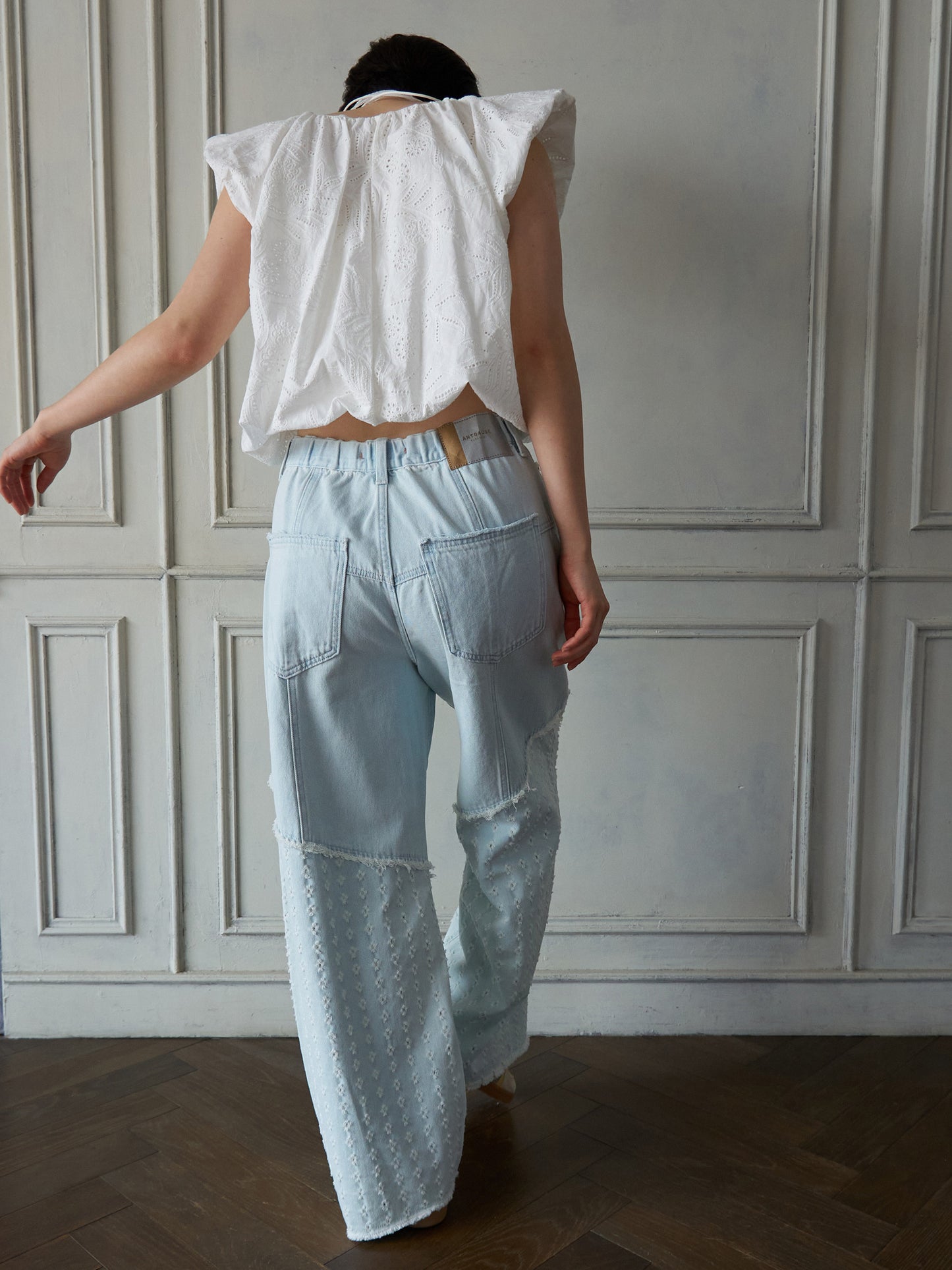 Textured Panel Denim Pants