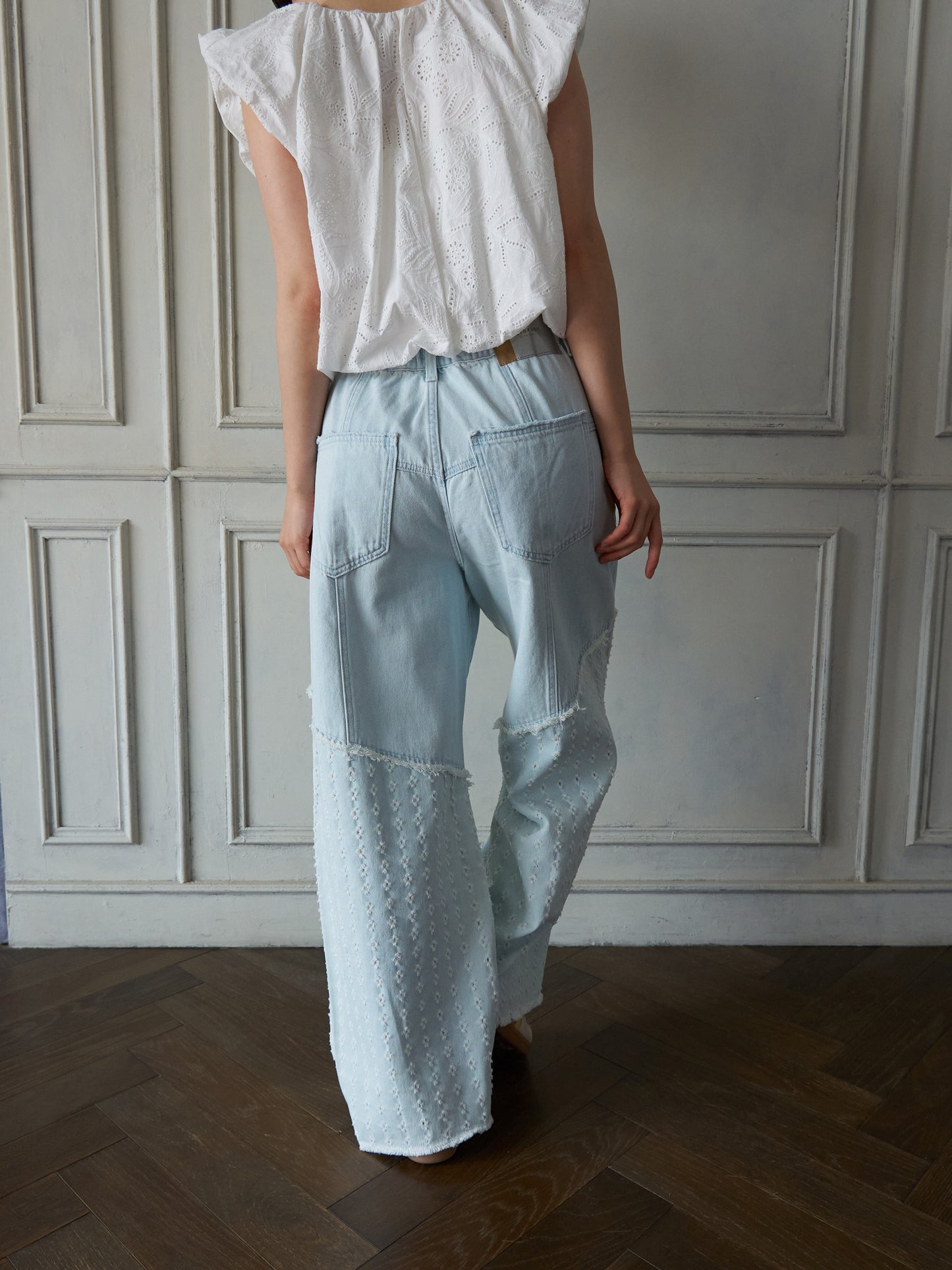 Textured Panel Denim Pants