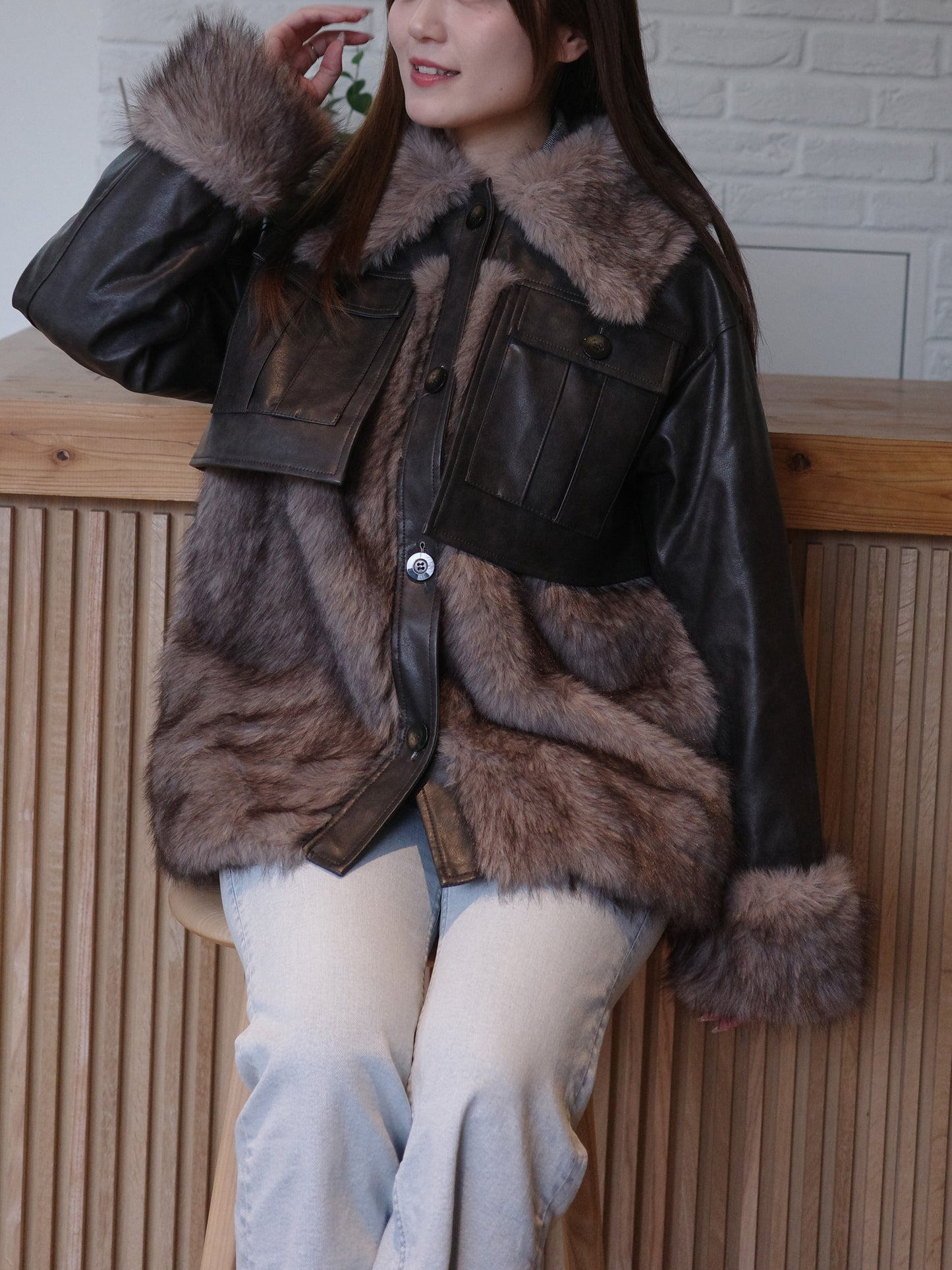 【SALE 20%OFF】Switching Leather Coat