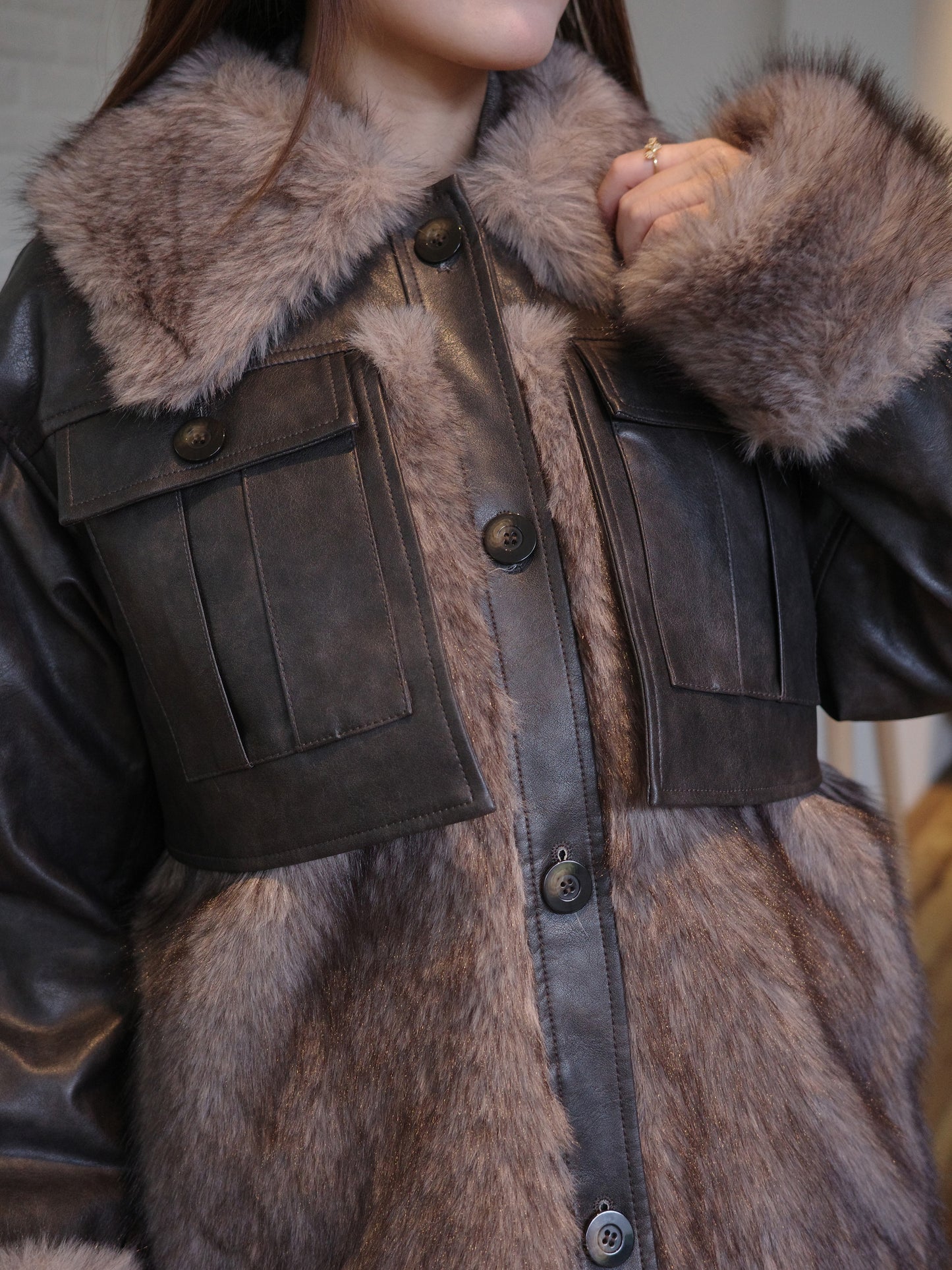 【SALE 20%OFF】Switching Leather Coat