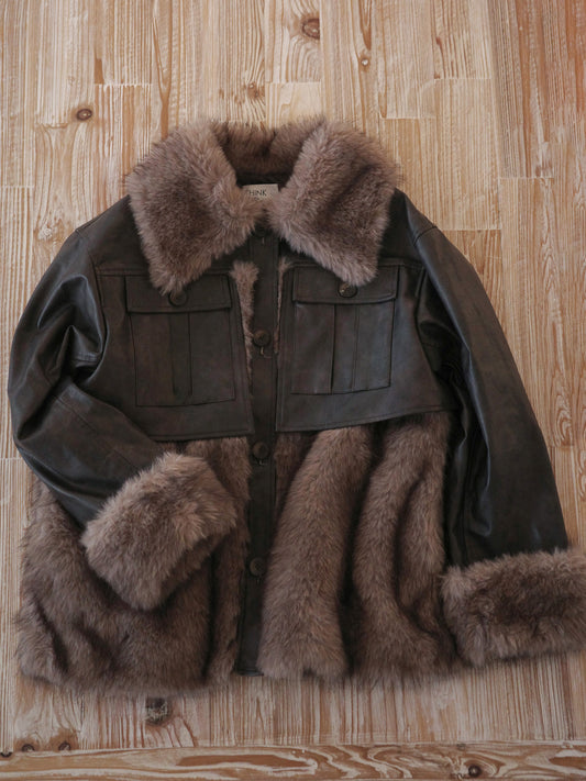 【SALE 20%OFF】Switching Leather Coat